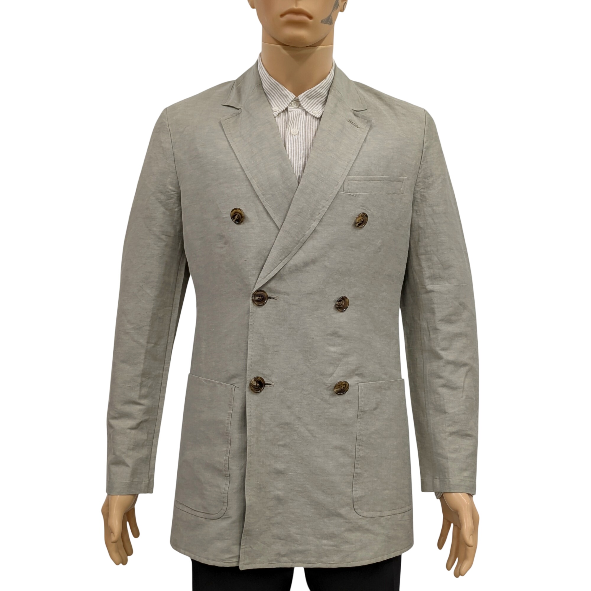 Veste costume T 48 ital. = T 44 Blazer crois en lin mlang coloris mastic/ amande - Label Emmaus - Modalova