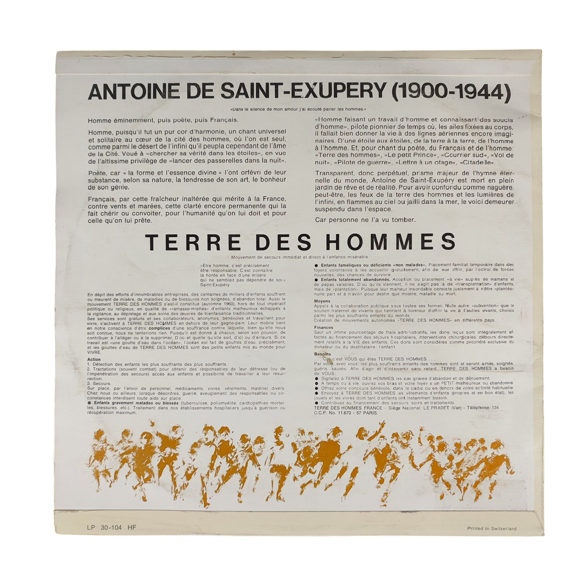 Disque vinyle 33 tours "Terre des hommes" textes de Antoine de Saint Exupéry Bon état - Vue 2 - 