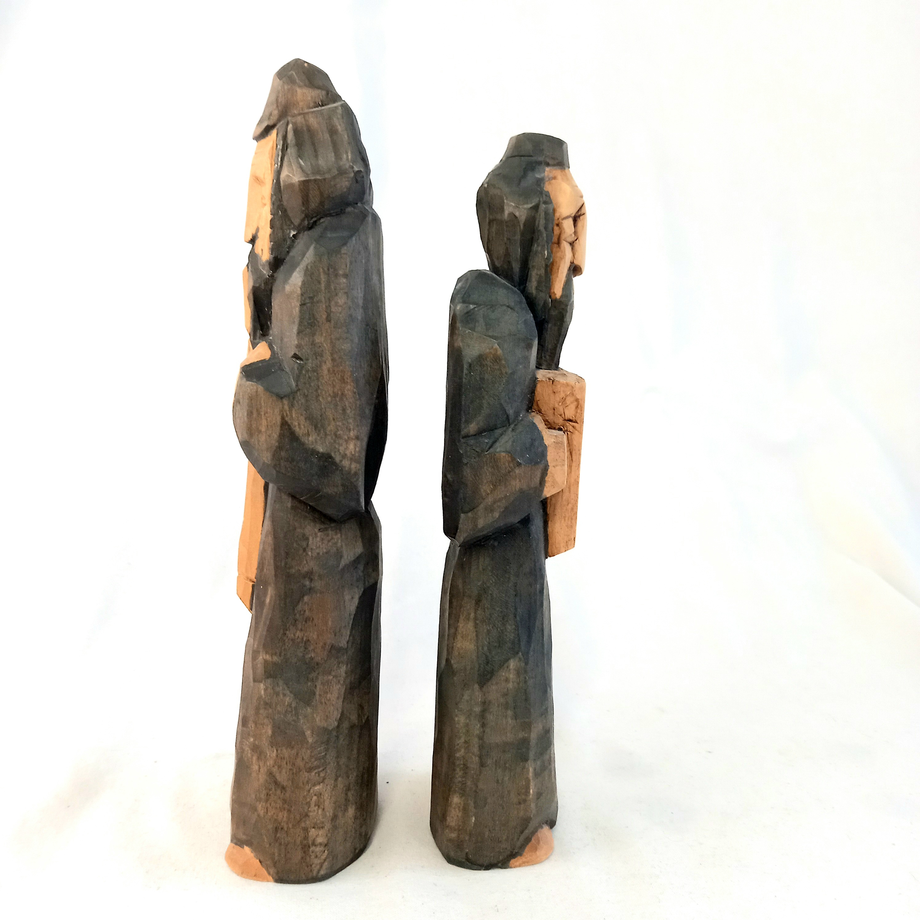 Lot de deux statuettes en bois sculpté, art populaire - Photo 3
