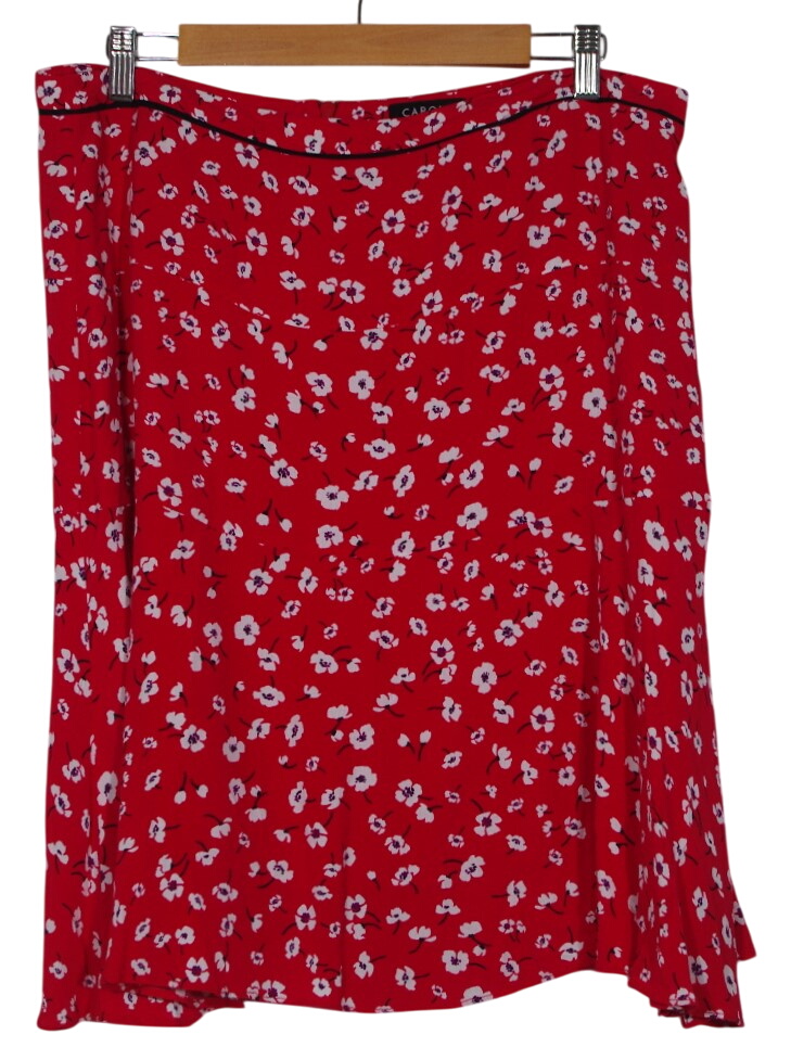 🌺 Jupe Midi Caroll T44- Rouge à Fleurs Blanches- Élégance Fleurie🌺 - Photo 6