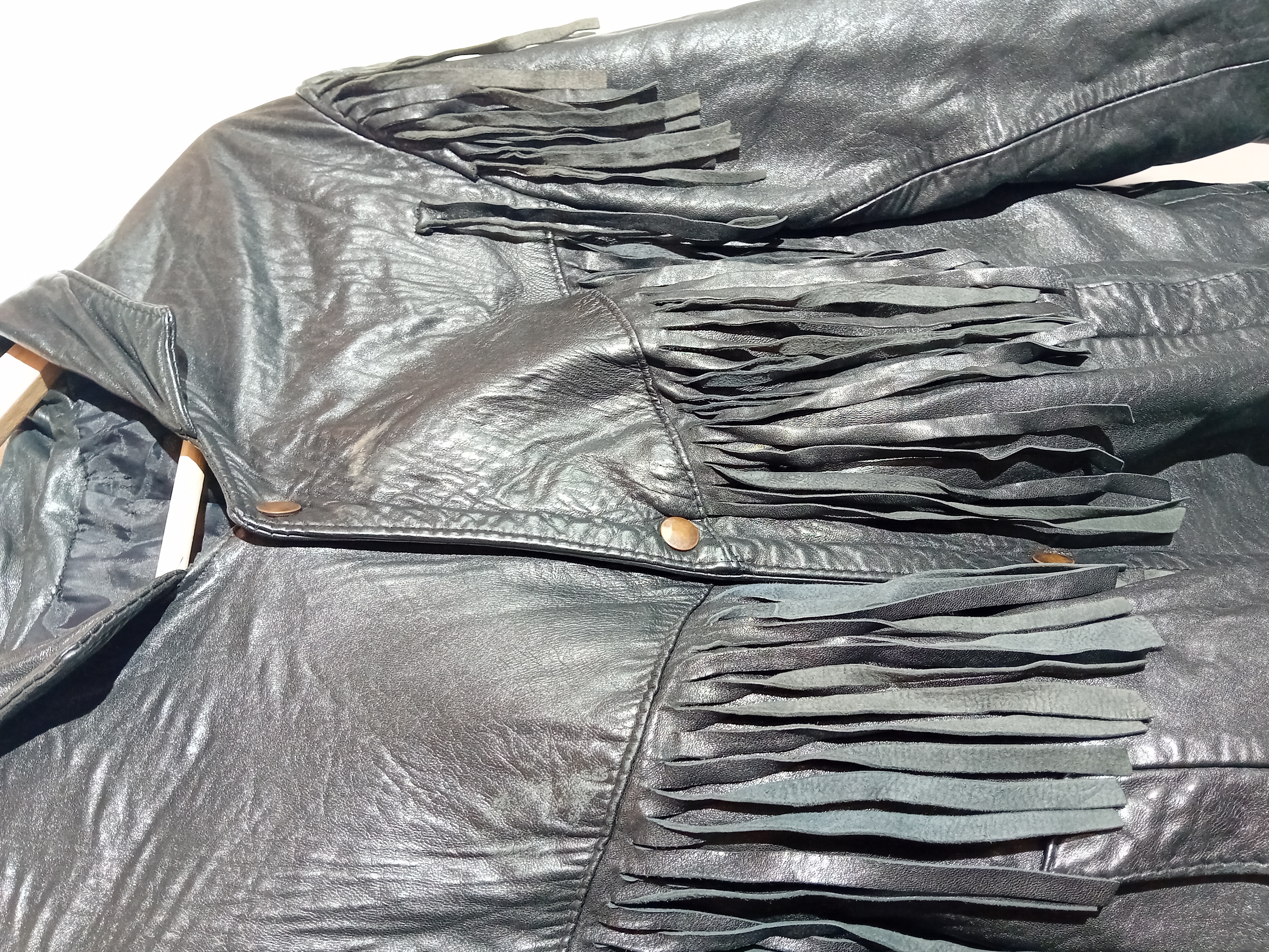 Veste Cuir Noir À Franges Style Western Biker Autre (T4279)  - Vue 5 - 
