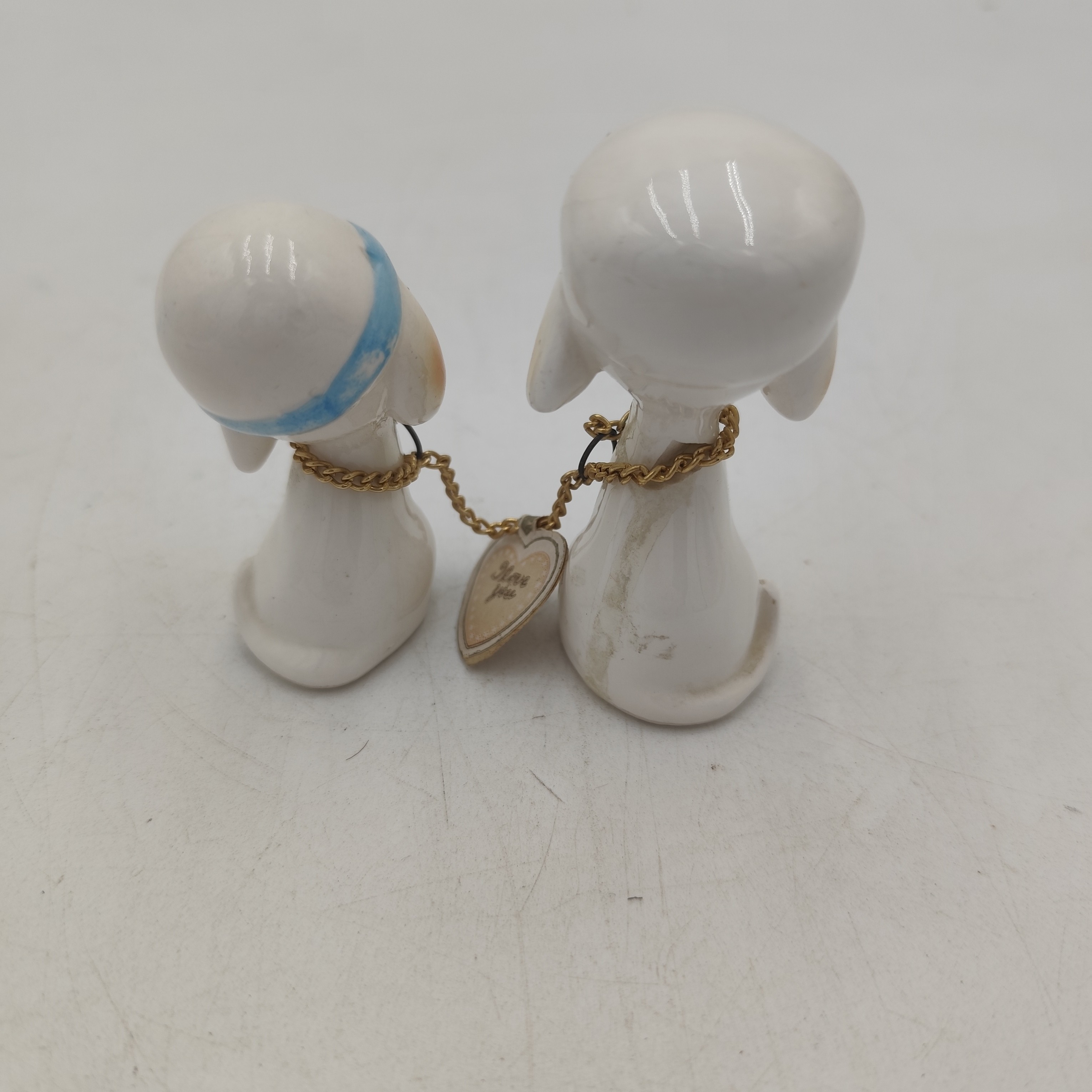 Lot de 2 statues céramiques - Chiens floraux bleus Bon état - Vue 3 - 