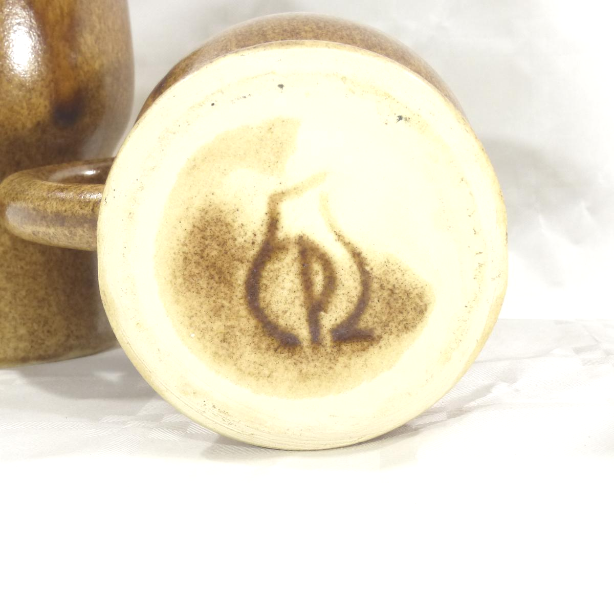 Lot De 6 Chopes à Bière Anciennes En Céramique émaillée – Marron – Signé EPL – Vintage