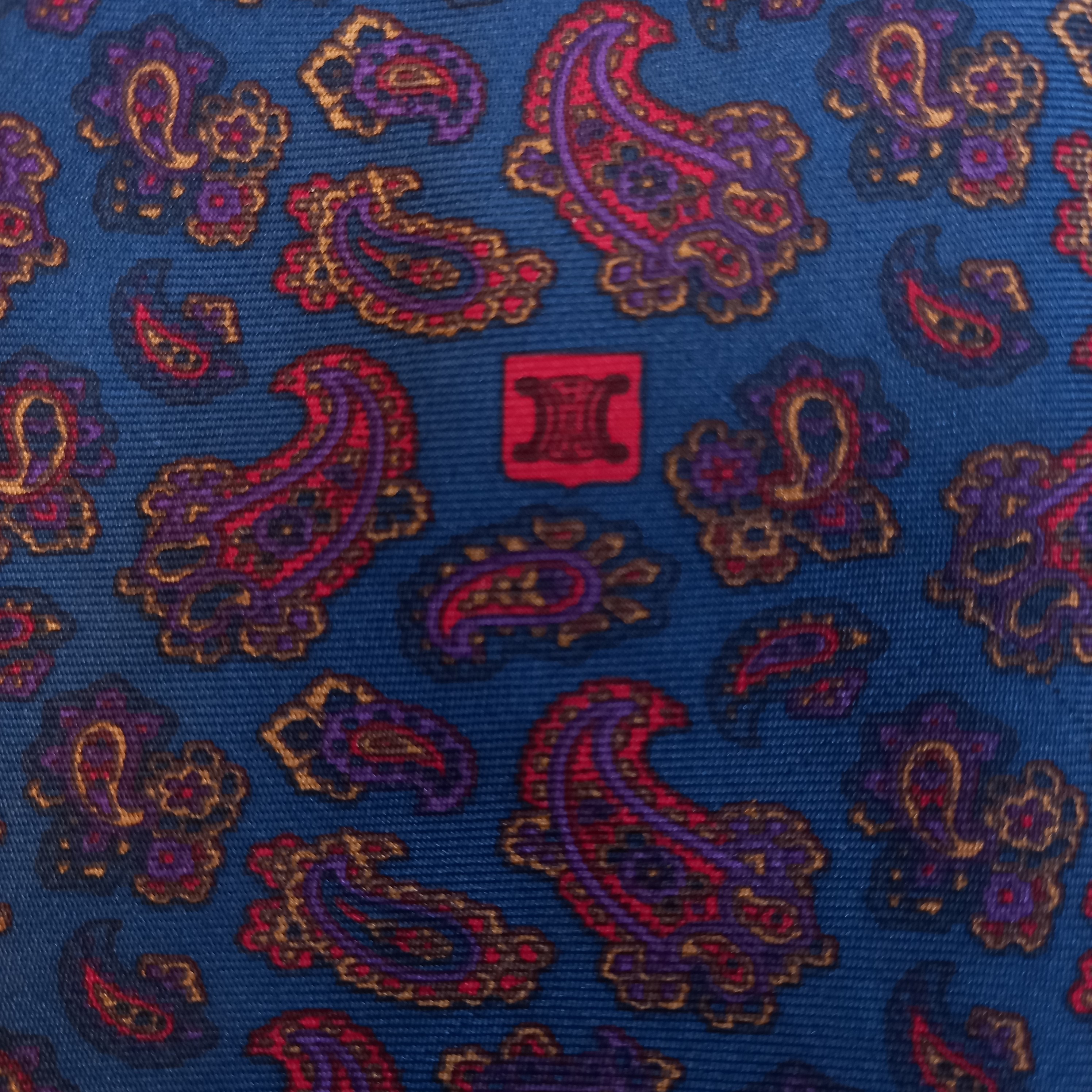Cravate en soie à motifs paisley bleue et rouge- Céline - Photo 3