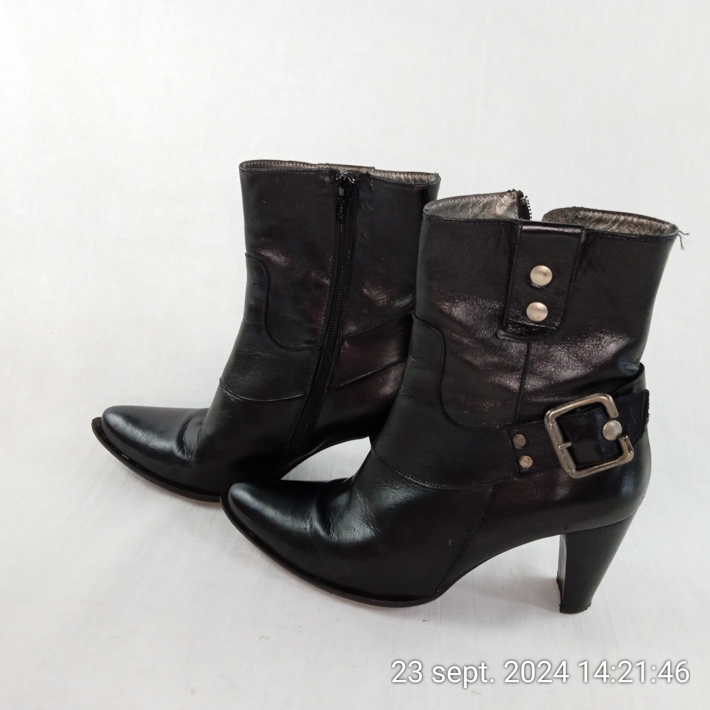 Bottine à talon 7.5 cm en cuir noir Véronique comme neuf taille 37  - Photo 2