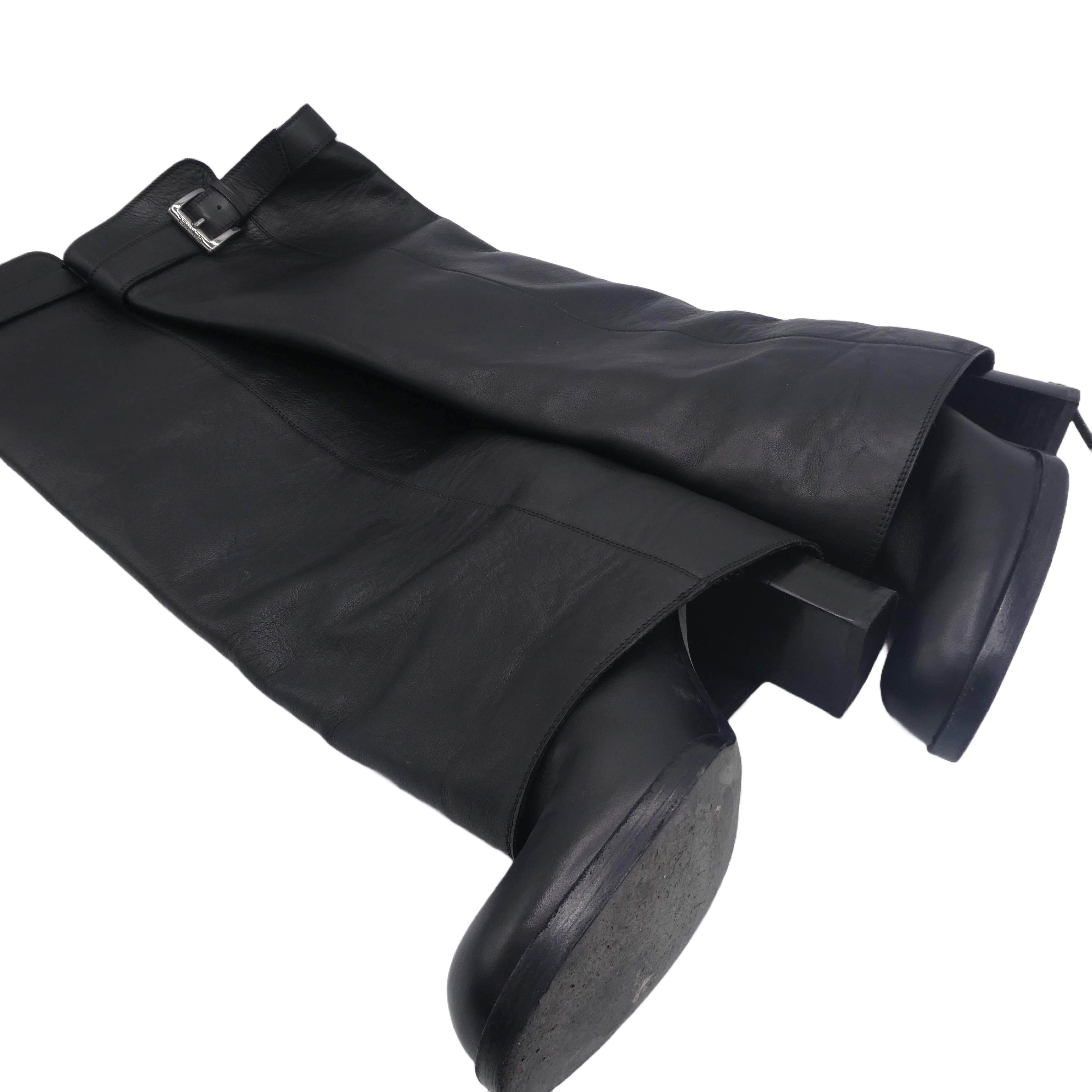 Chanel Bottes noires luxe talon guêtre en cuir - Taille 36 - Photo 2