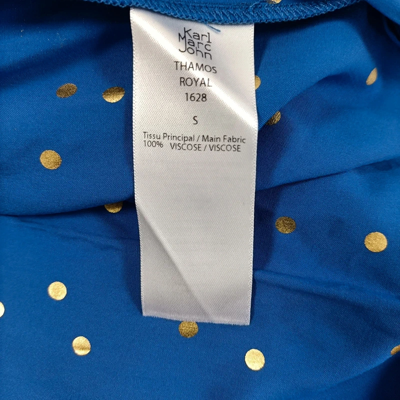 Blouse bleue à pois dorés Karl Marc John col V fluide élégante taille S Comme neuf - Vue 9 - 