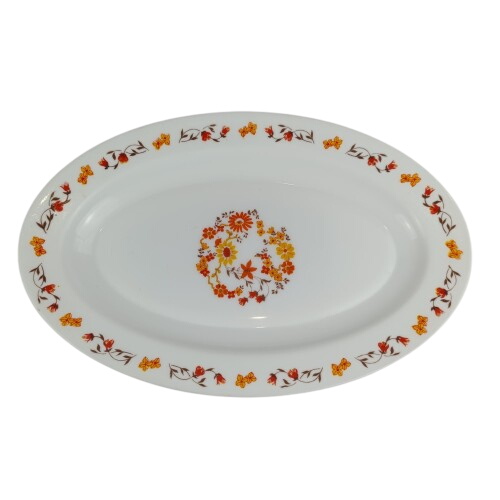 Plat ovale en verre , blanc et orange - Photo 0