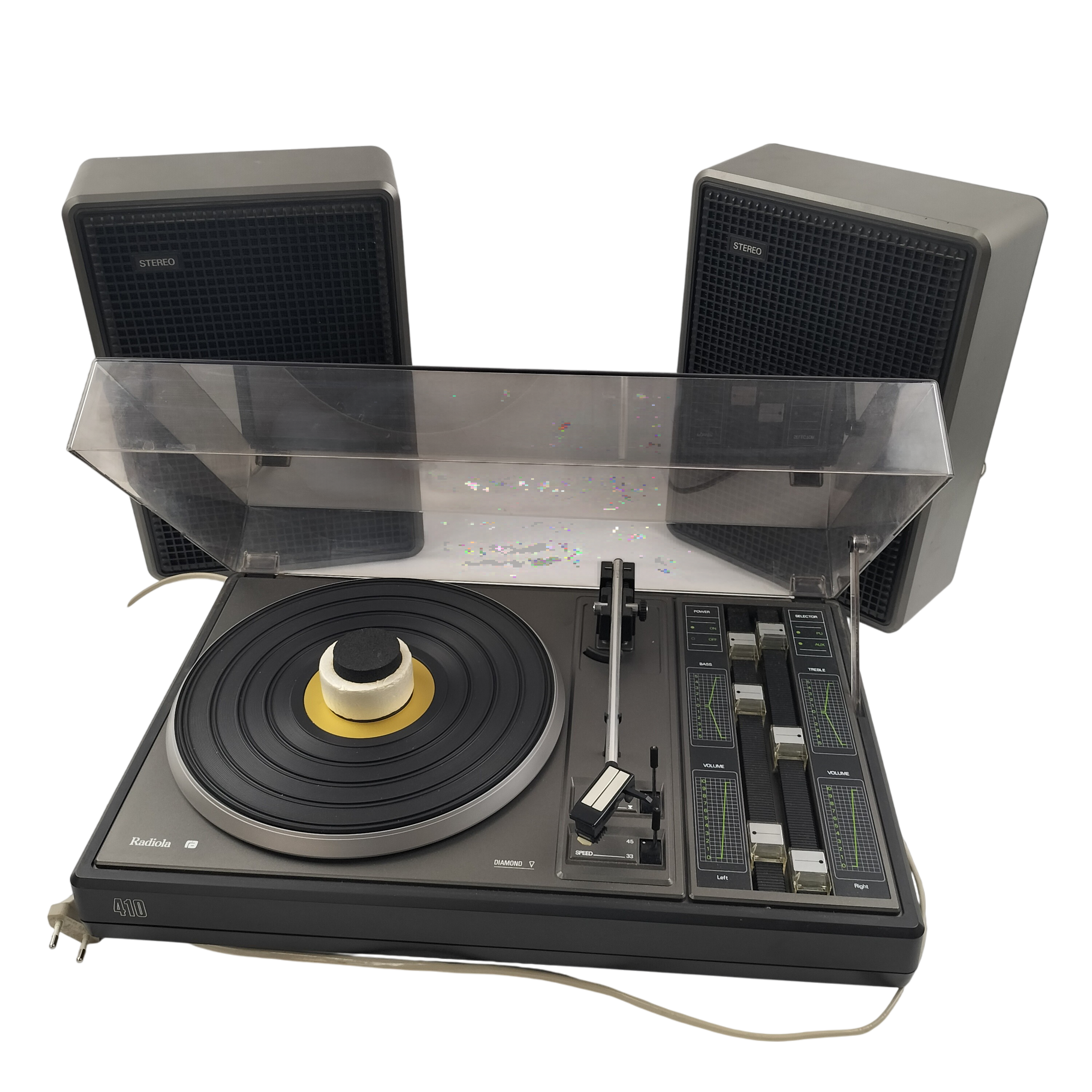 Platine Vinyle Radiola 410 1970 avec ses deux Enceintes - Bon état sur Label Emmaüs
