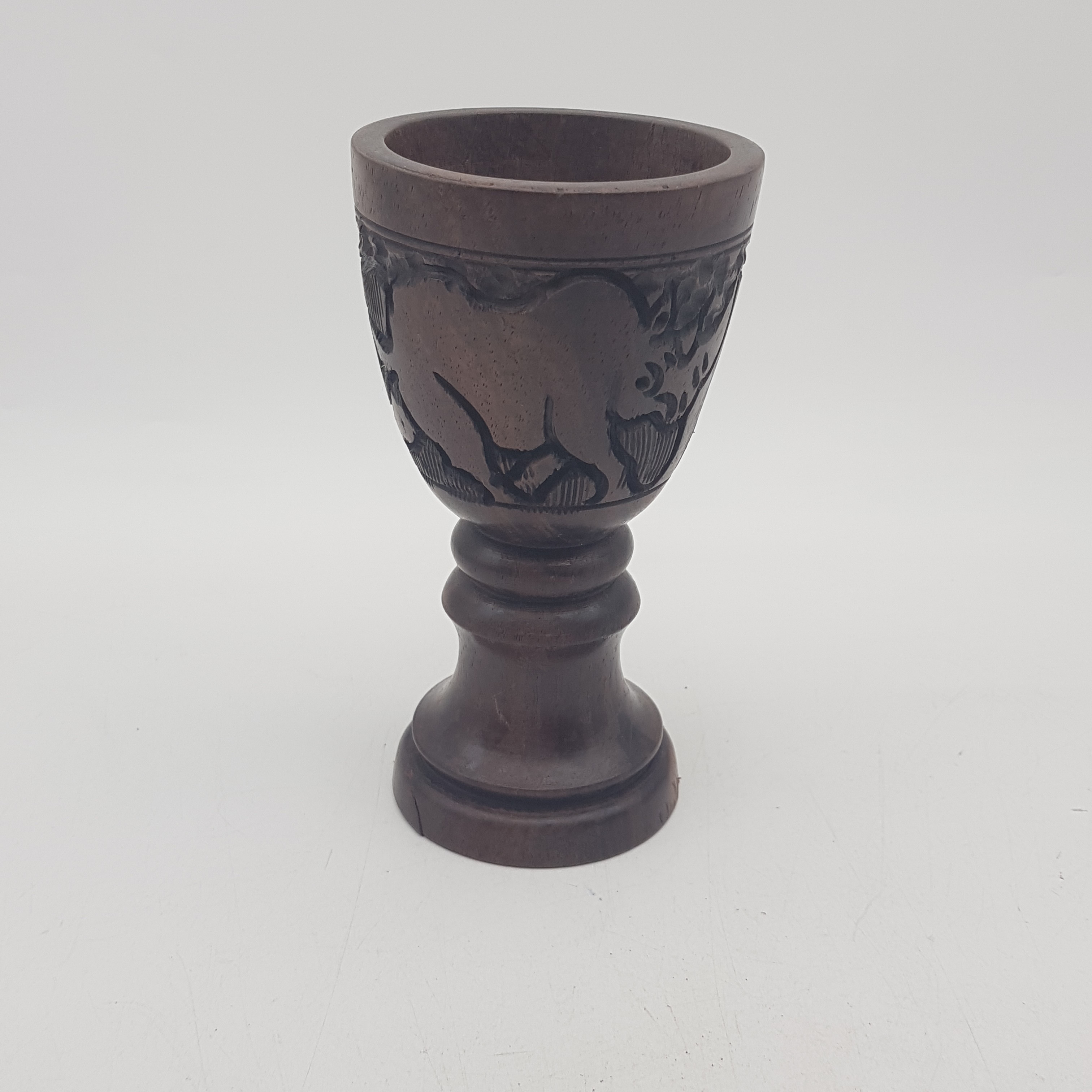 Calice en bois sculpté - décor rhinocéros - style africain - Photo 1