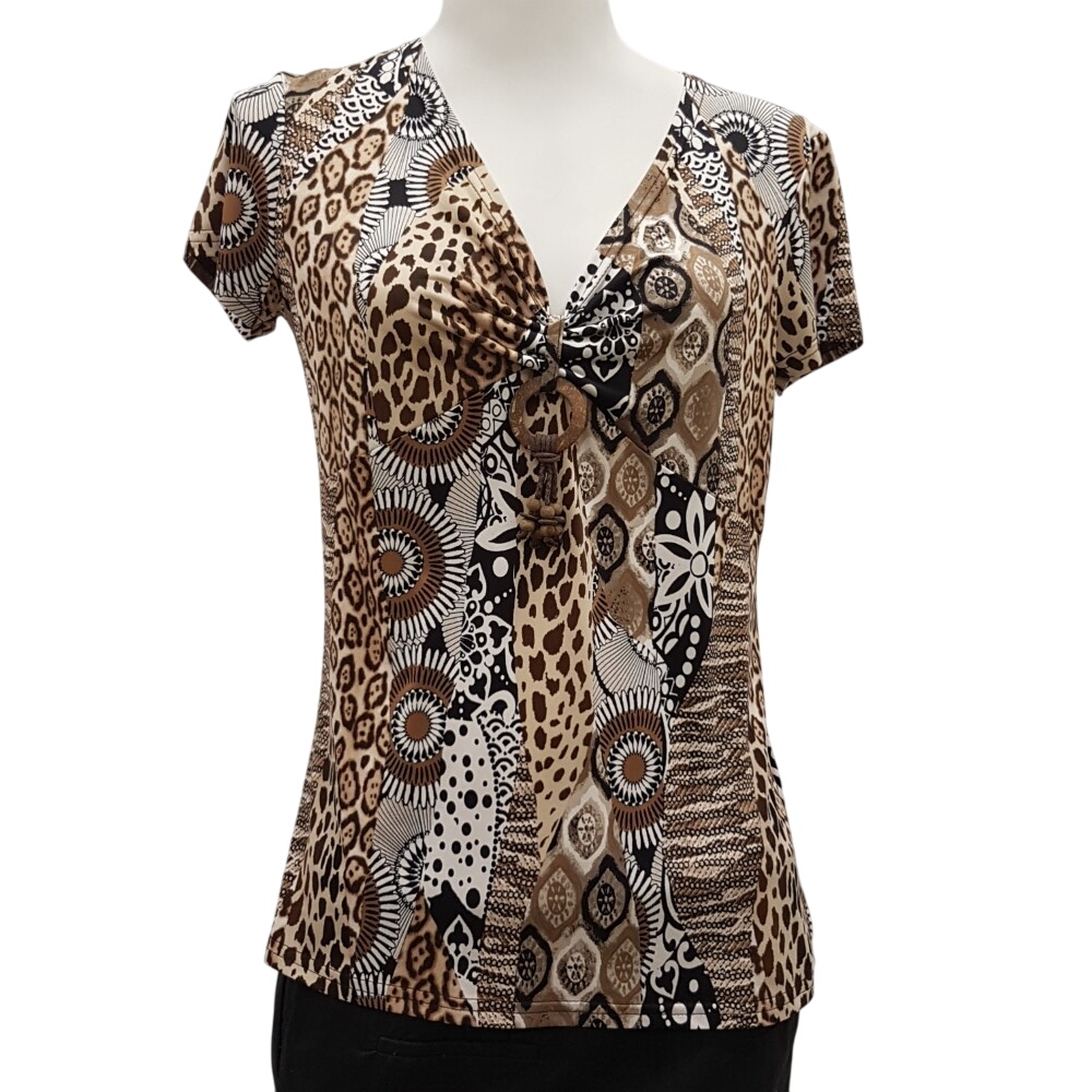 Top marron imprimé ethnique et animal - ARMAND THIERY - taille 2 - Photo 0