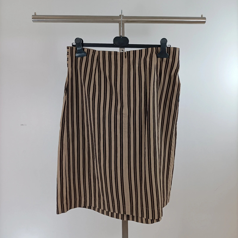 Jupe Caroll taille 44 à rayures beige et noir avec ceinture nouée Très bon état - Vue 2 - 