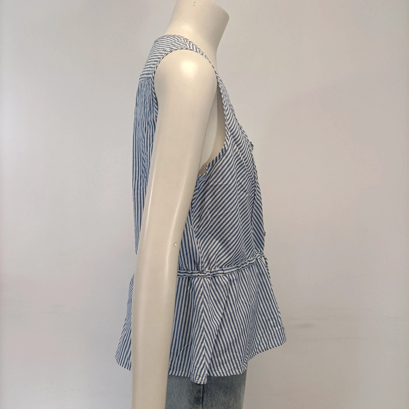 Top sans manches rayé blanc et bleu coton T44 Rayures - Comptoir des cotonniers Pleplum cintré - Photo 5