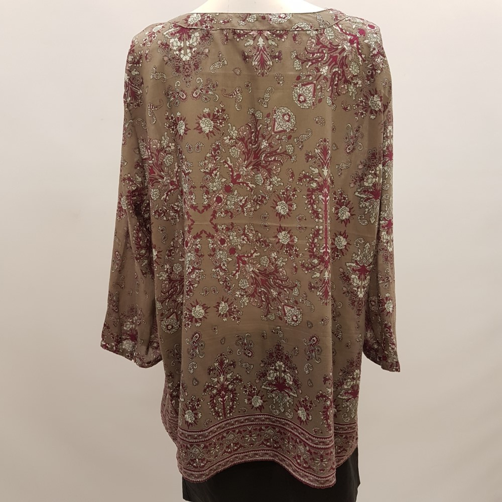 Blouse taupe à fleurs roses, blanches et violettes - ARMAND THIERY - Taille 6 - Photo 2