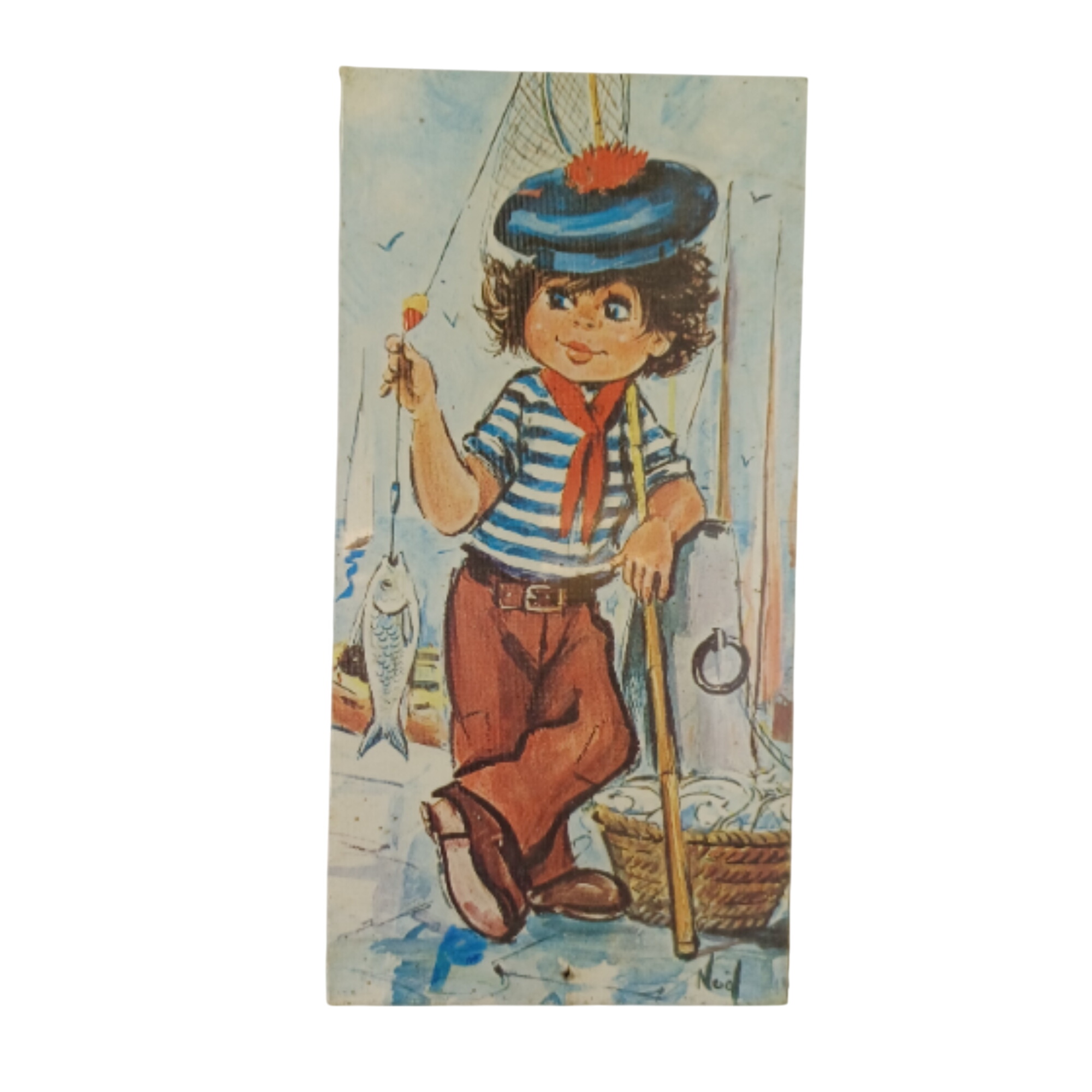 Petit tableau d'un poulbot encore sous blister de 10x20cm Le Pêcheur - Photo 0