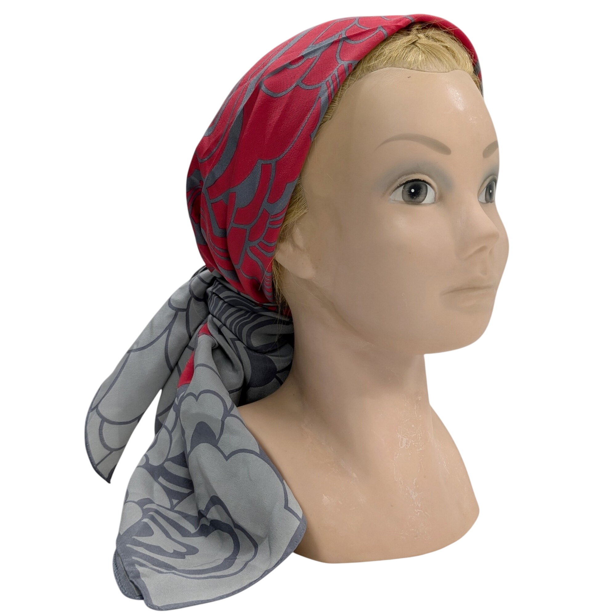 Foulard Jacques Fath vintage en soie Motif floral stylis et gris Carr Tour de cou 76 x 76,5 cm - Label Emmaus - Modalova