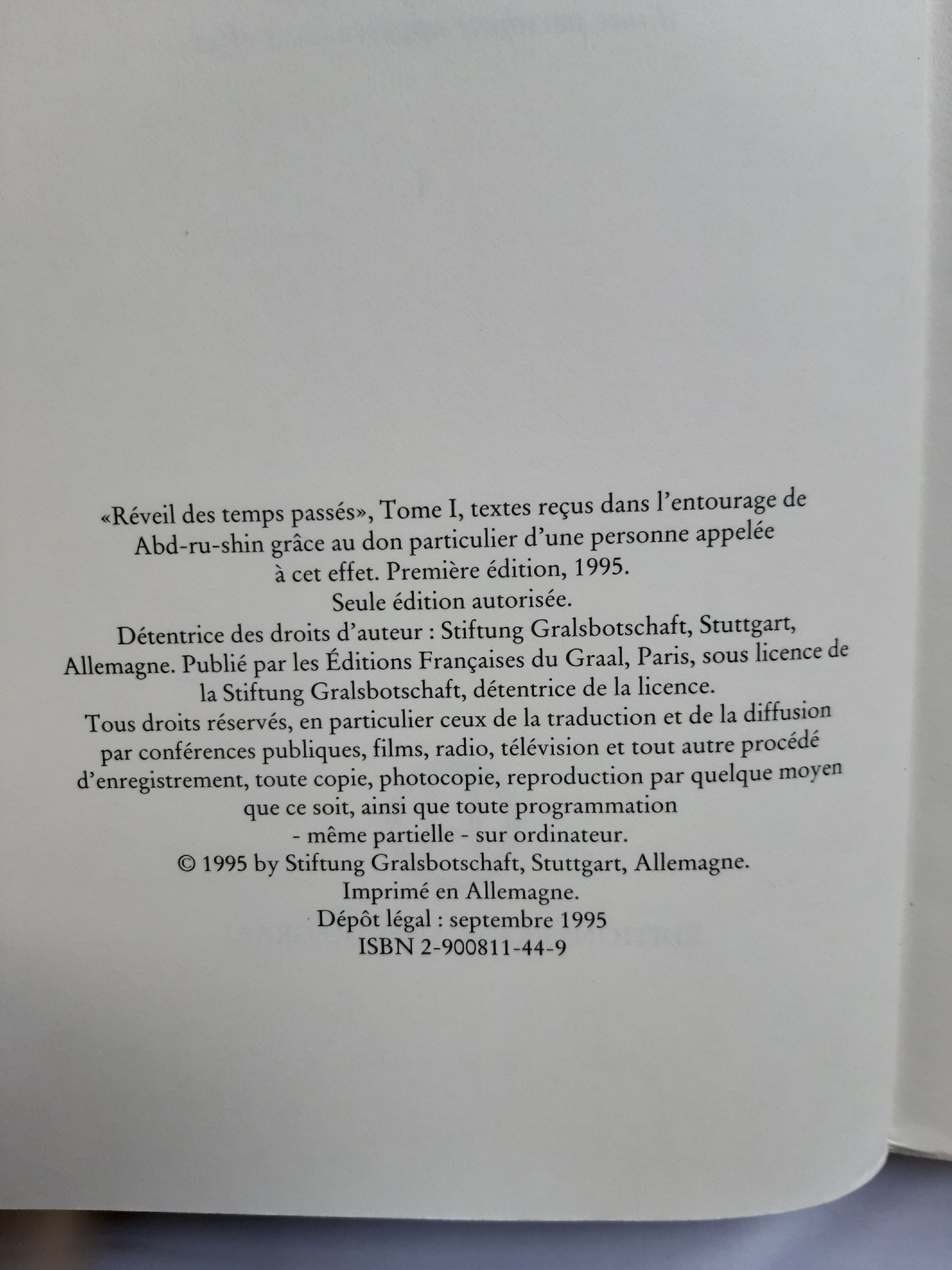 Réveil des temps passés Tome 1 - Editions Française du GRAAL 1995 - Photo 3