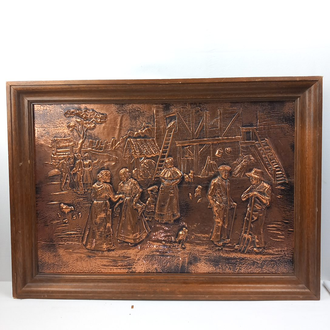 Tableau Cuivre en Relief Scène Paysanne Bon état - Vue 6 - 