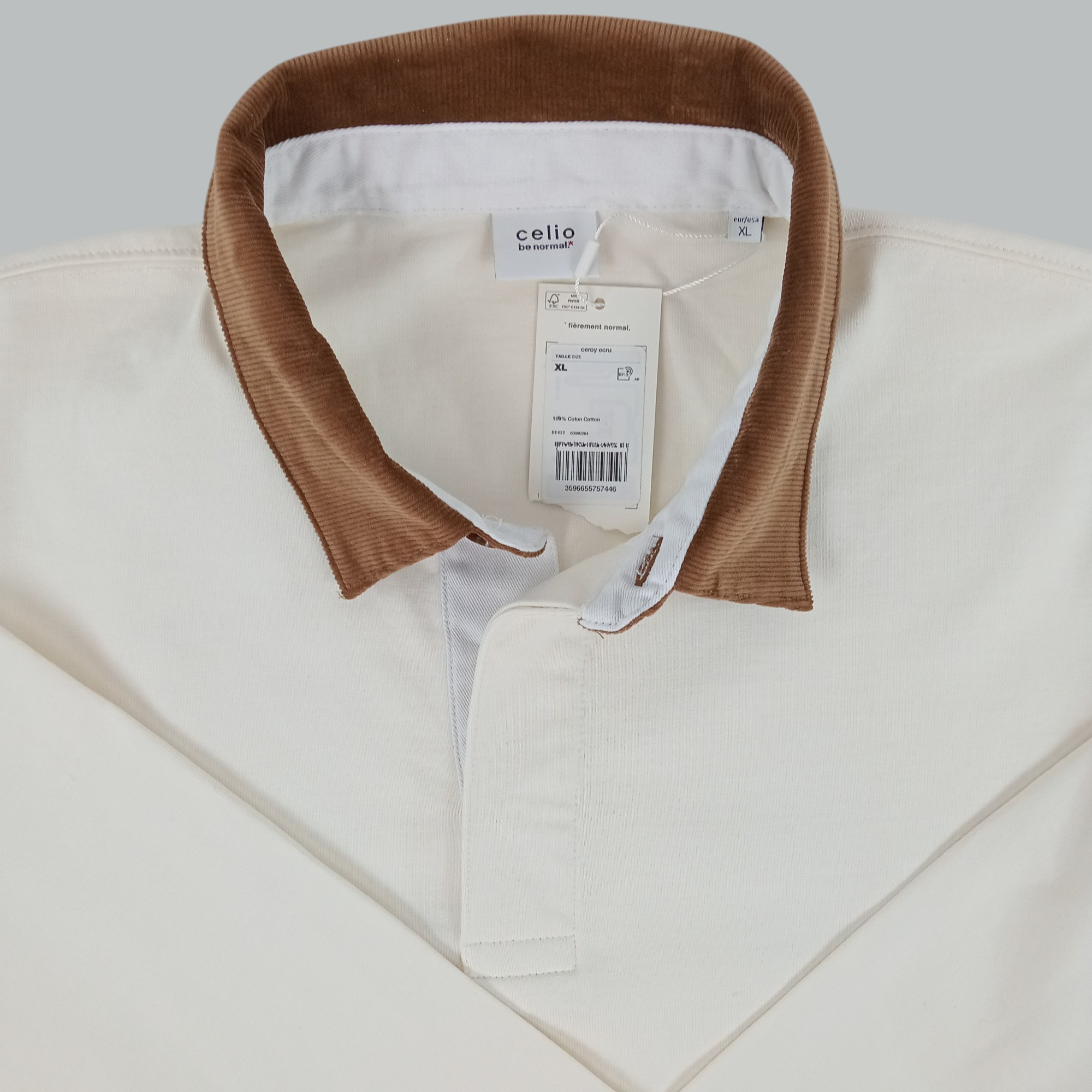 Polo homme de la marque Célio col boutonné manches longues de couleur écru taille XL (44) - Photo 2