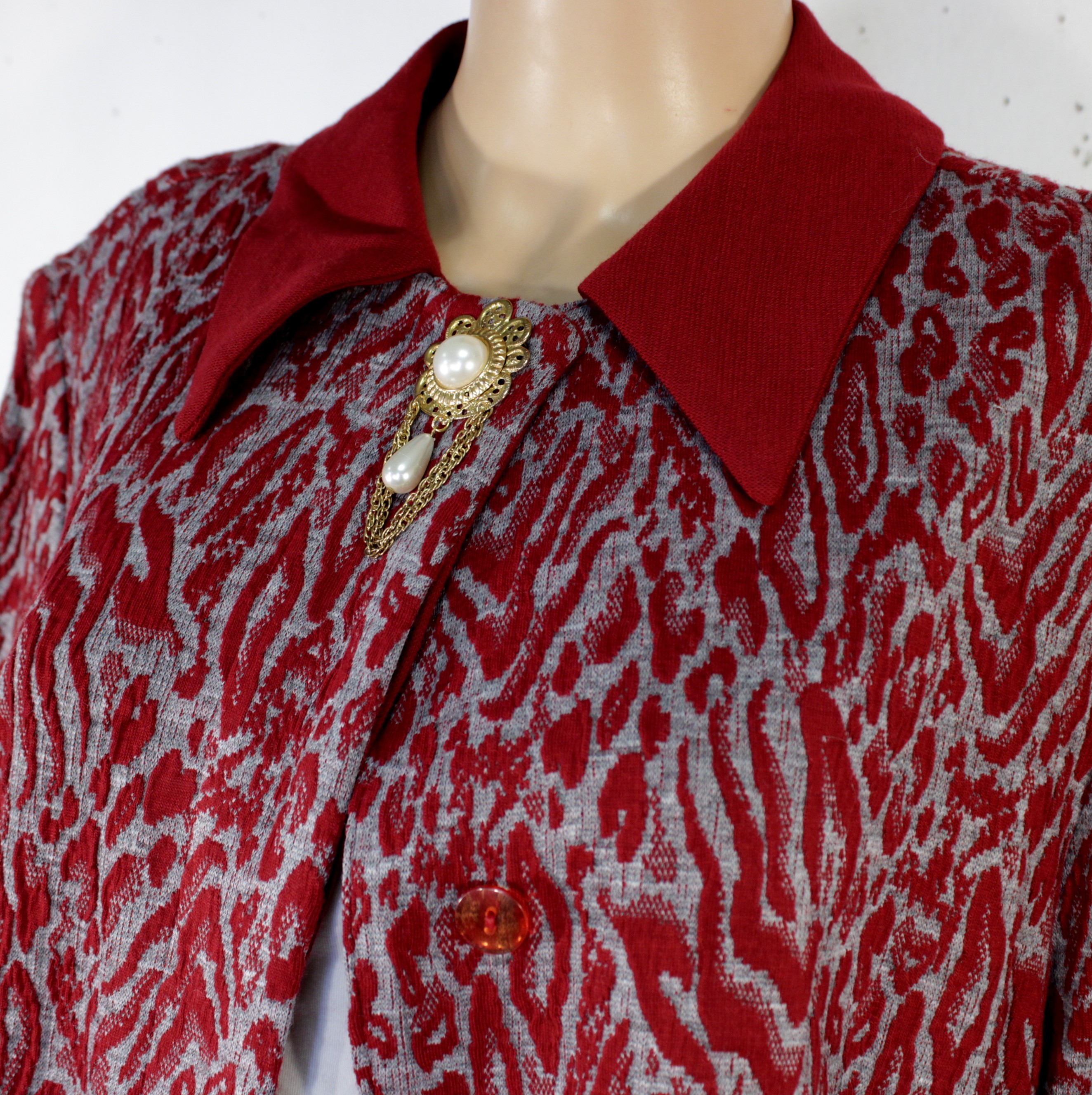 Gilet Vintage Rouge Léopard M.J.LAZZARI PARIS Taille 52 - Comme neuf - Photo 3