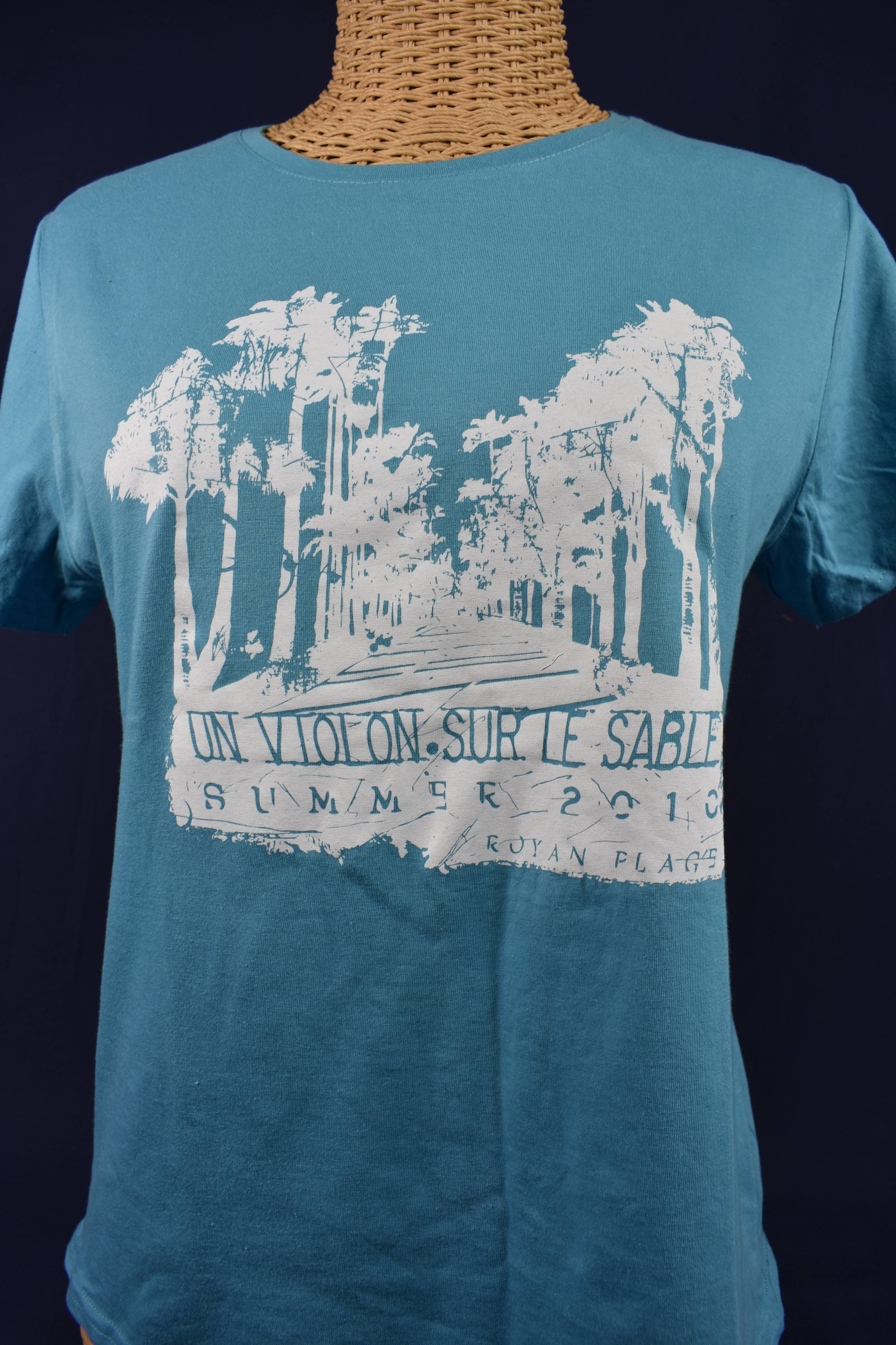 T-Shirt Collector Turquoise et blanc "femme" Un VIOLON SUR LE SABLE-SUMMER 2010, Royan Plage, taille XL.  - Vue 4 - 