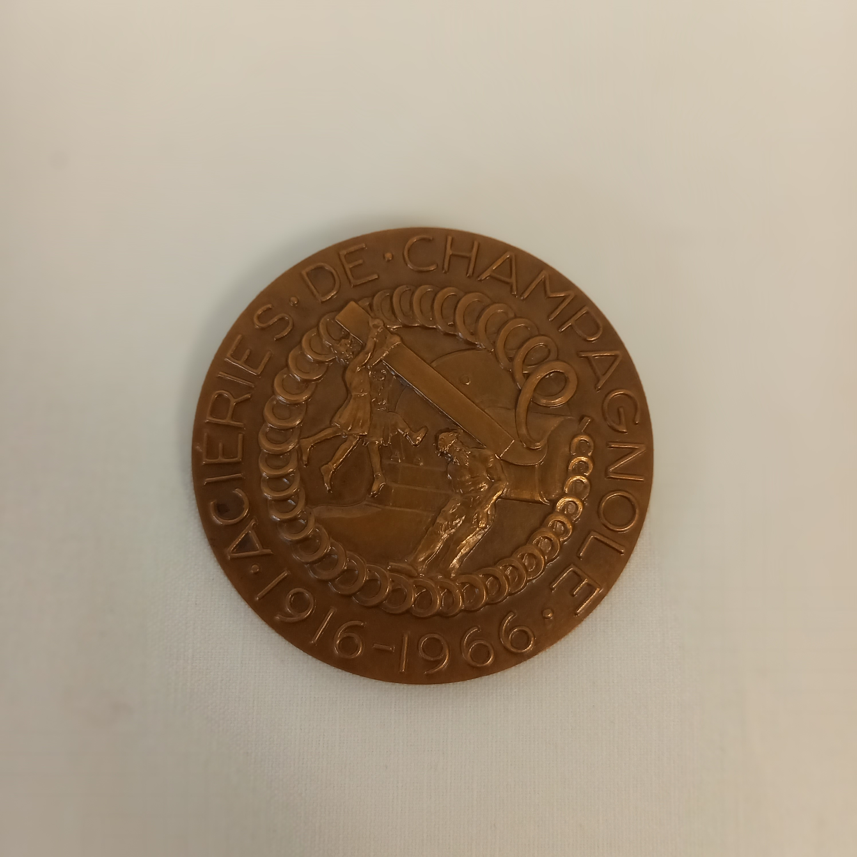 Médaille Paul Faber allégorie aciéries de champagnol 1916-1966 Turin  - Photo 3