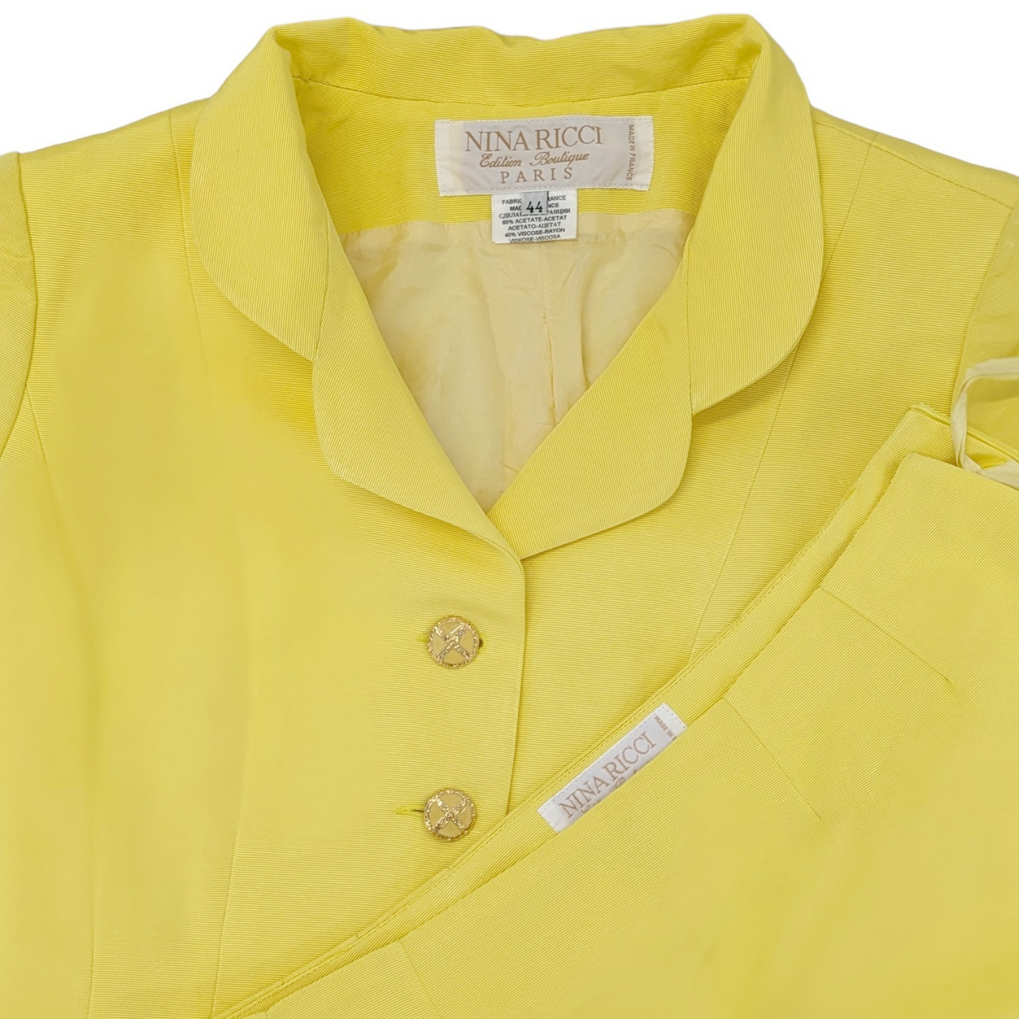 Tailleur Nina Ricci T 44 Ensemble jupe & veste en ottoman jaune lumineux Vintage 80/90's - Photo 1