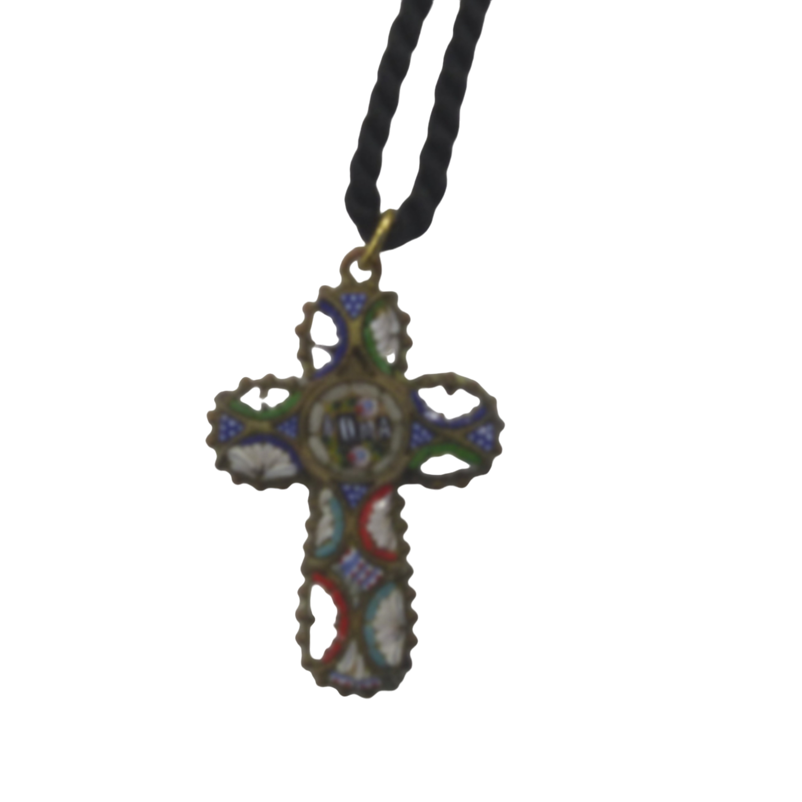 Croix Italienne en micro mosaïque avec cordon - ROMA - Bon état sur Label Emmaüs