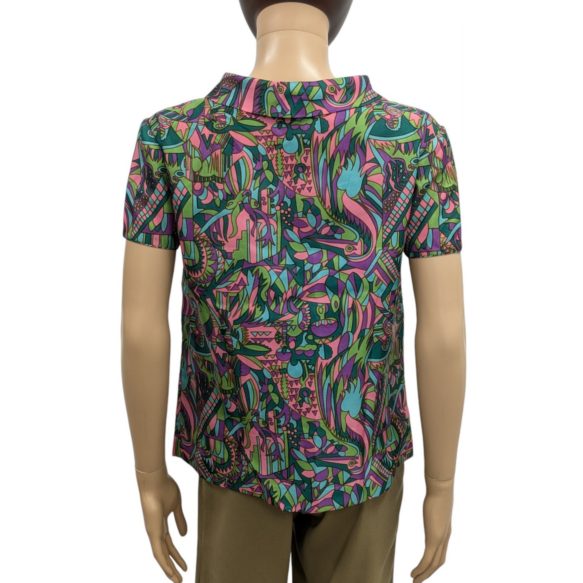 Top corsage chemisier T M/L Imprimé bigarré réalisée par couturière vintage - Très bon état - Photo 4