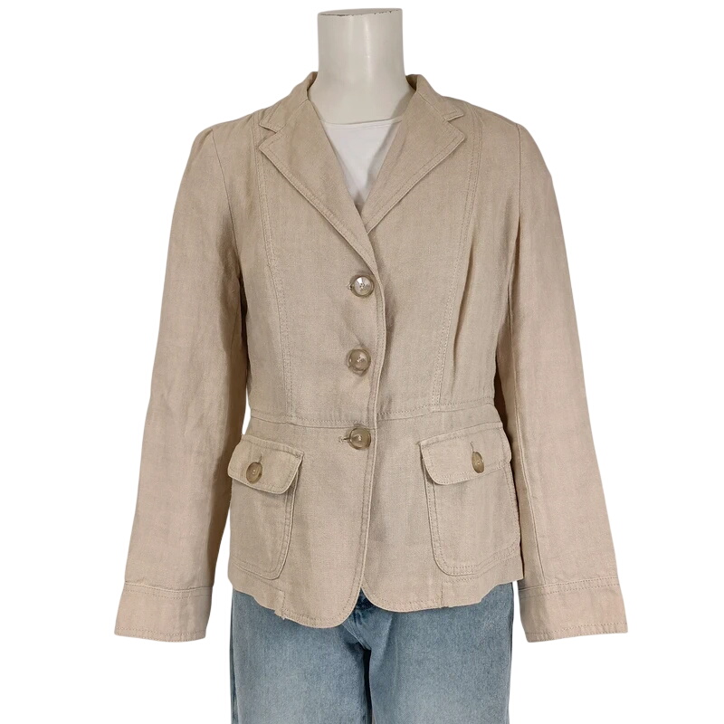 Blazer beige en lin Weekend Max Mara coupe cintrée élégante boutons nacrés taille 40 Très bon état -  reconditionné disponible sur Label Emmaüs