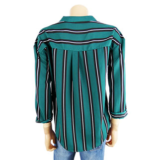 Blouse verte à rayures noires et blanches -Femme- Cache Cache- Taille 38 - Photo 1