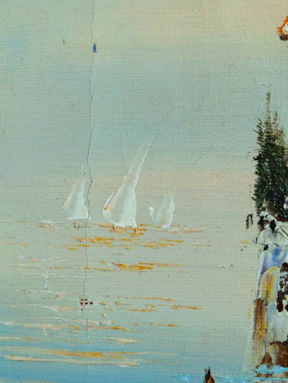 Huile sur toile originale, paysage marin signé. État correct - Vue 12 - 