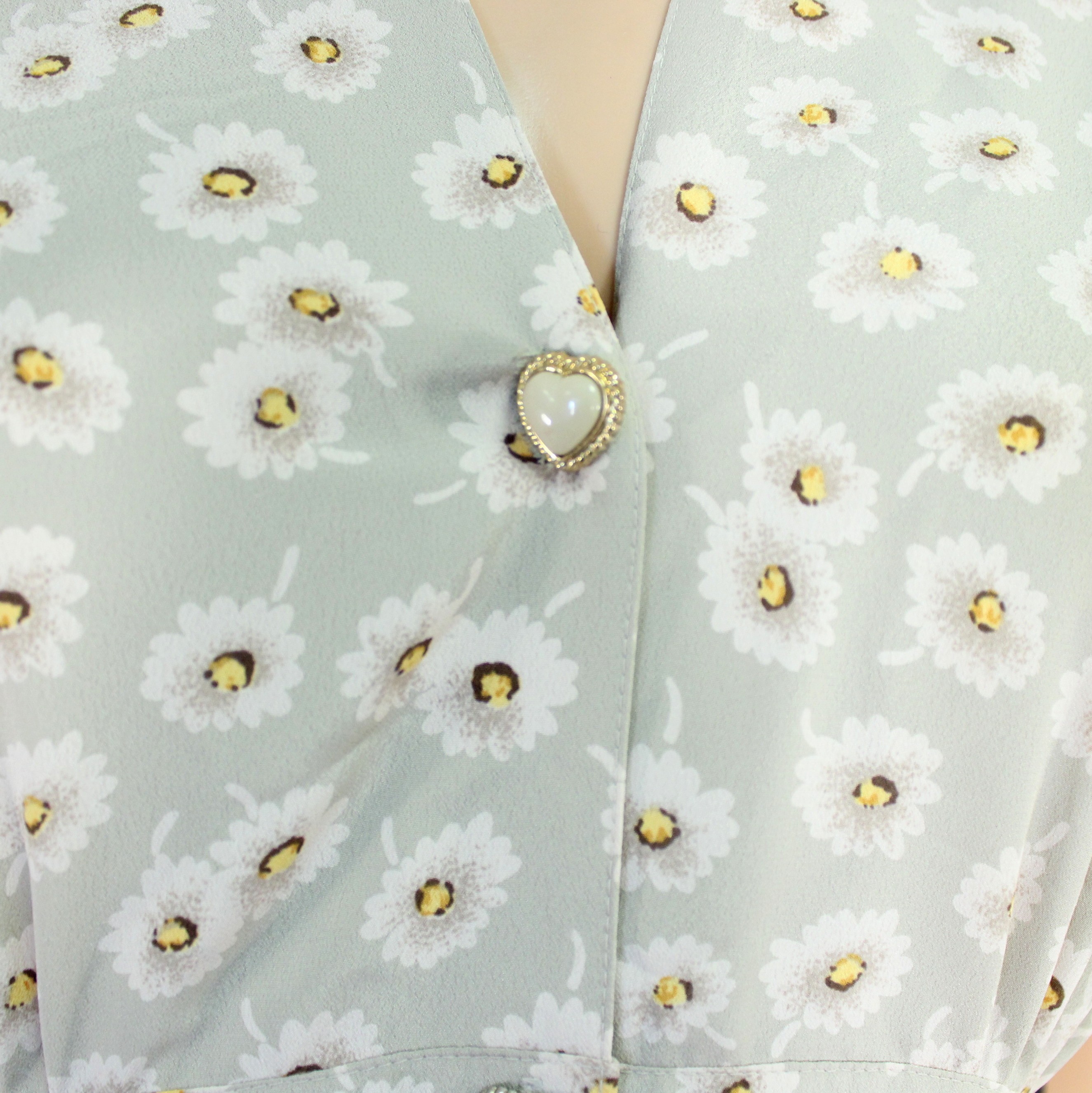 Robe Vintage Kaki Clair Fleuris VIRGINIE PARIS Taille 3 Comme neuf - Vue 4 - 