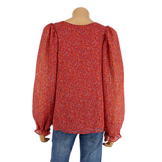 Voir photo 2 de Blouse rouge imprimée fleurs - Femme - Naf Naf - Taille 38 Blouse rouge imprimée fleurs - Femme - Naf Naf - Taille 38 Très bon état - Vue 2 -