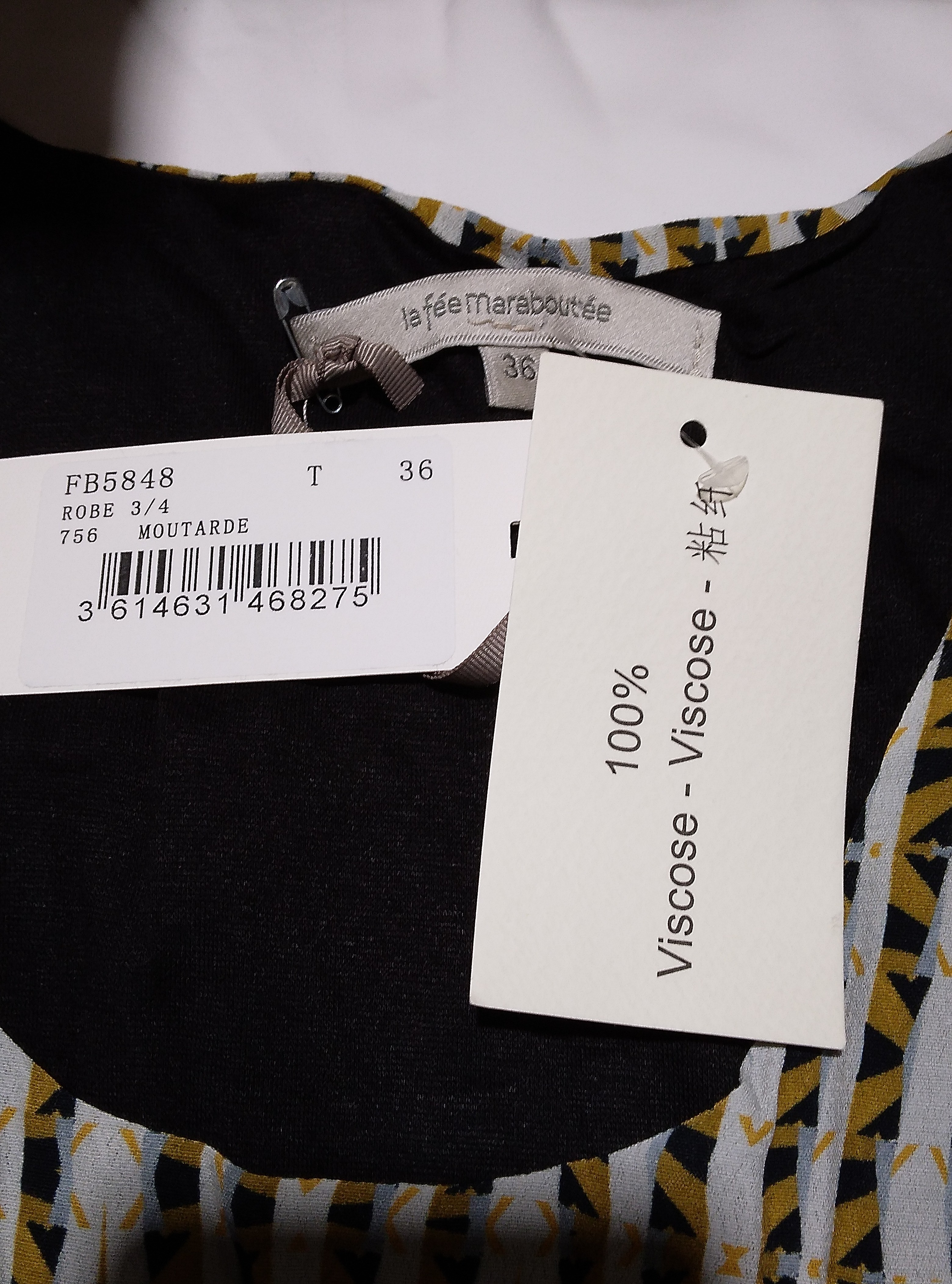 Robe longue manches 3/4 moutarde, La fée Maraboutée Paris - 36 Comme neuf - Vue 7 - 