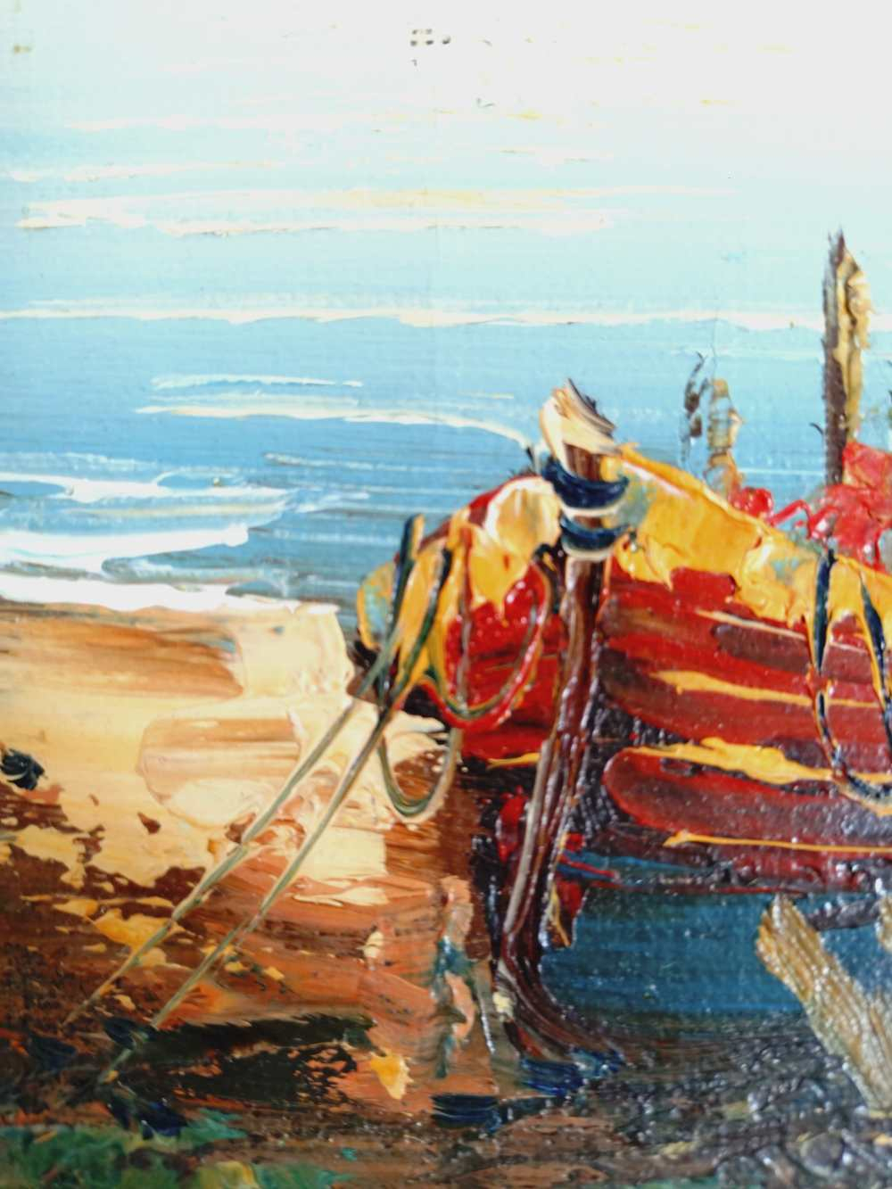 Huile sur toile originale, paysage marin signé. État correct - Vue 5 - 