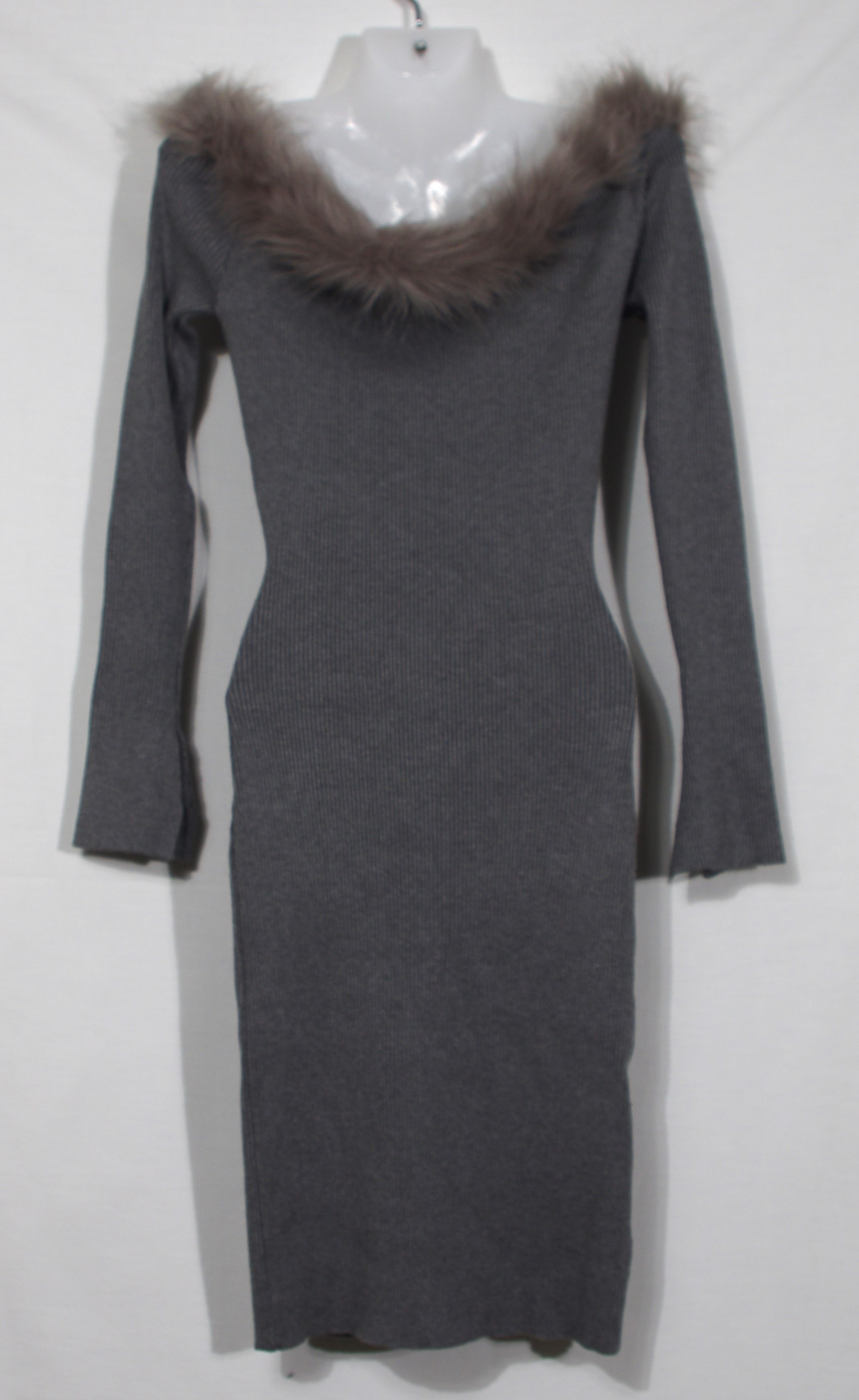 Robe maille près du corps gris souris - 38 - Photo 2