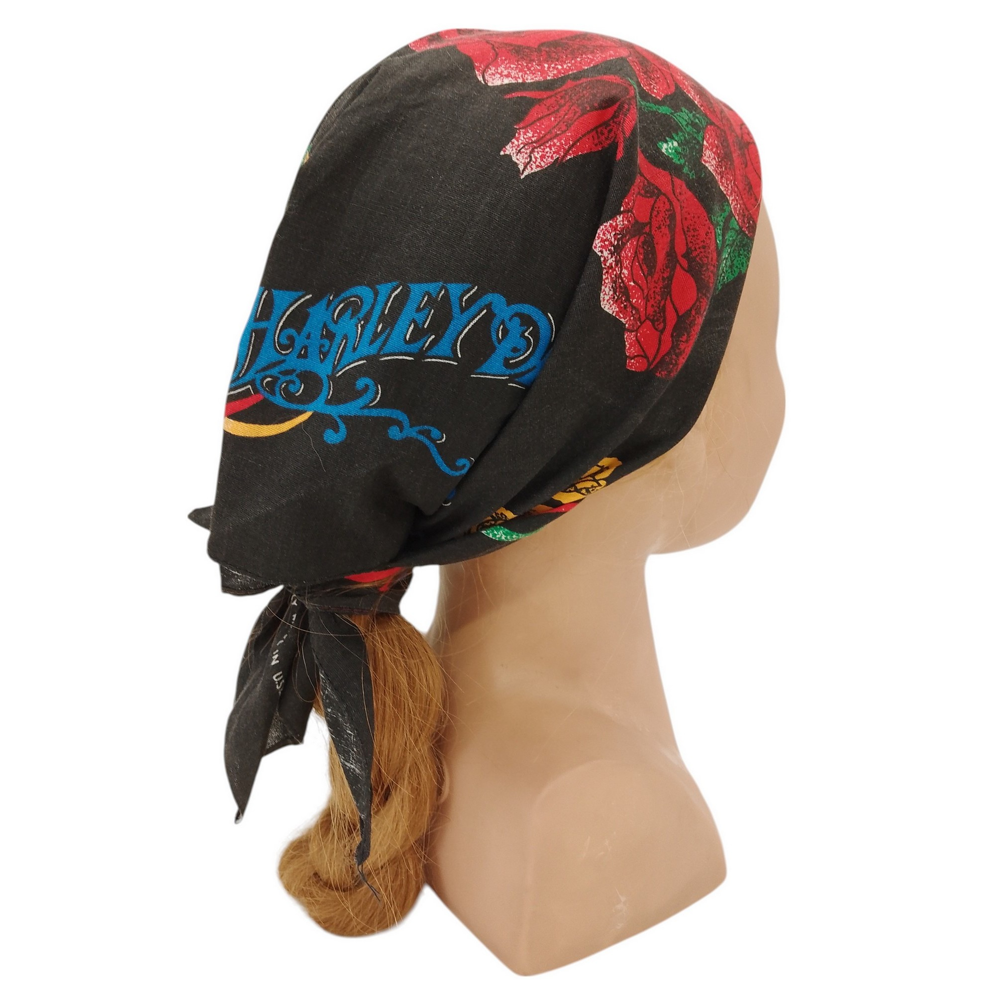 Foulard bandana Harley Davidson noir Imprimé fleuri Tendance Biker Rock - Photo 1