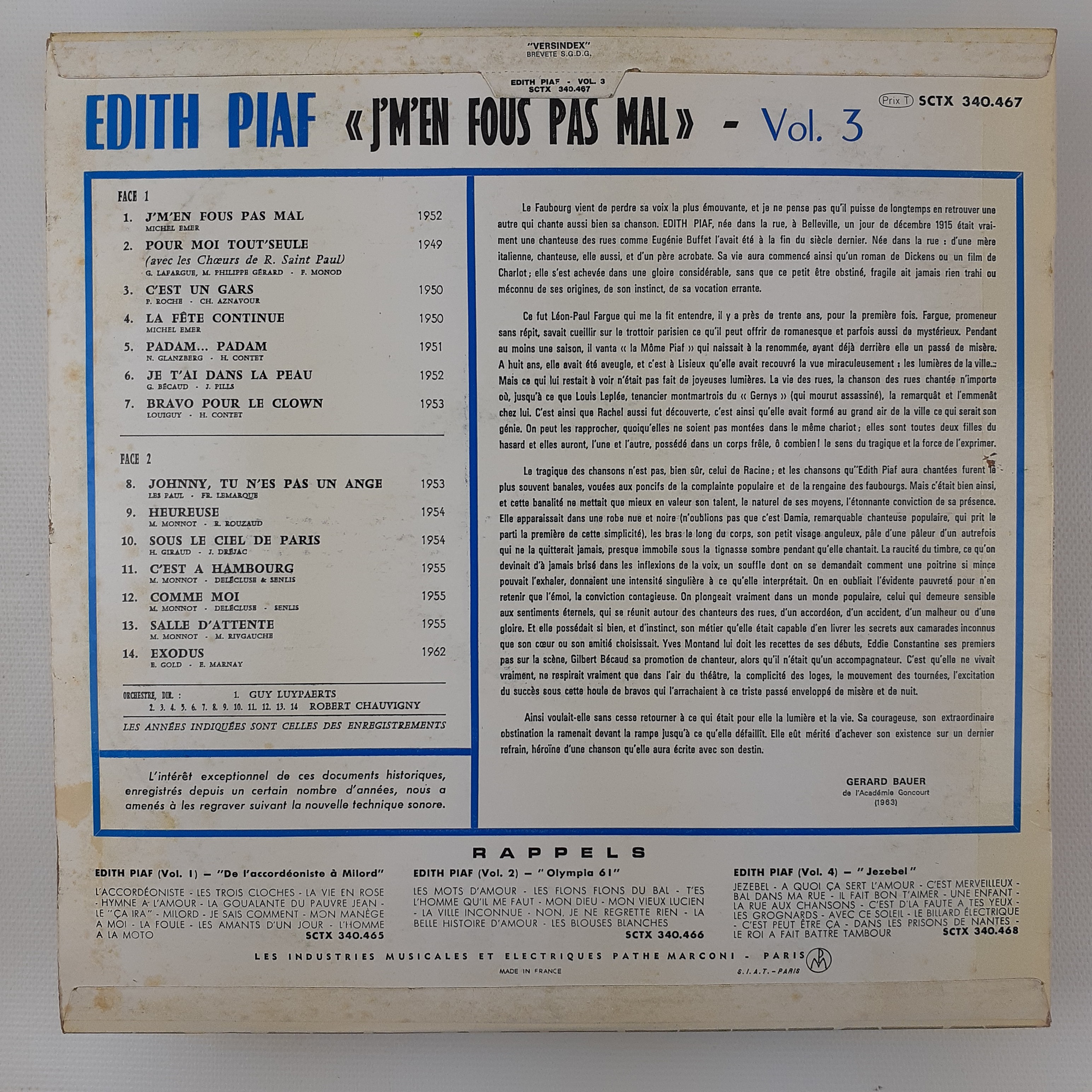 Voir photo 4 de Edith Piaf Vol 3 J’M’EN FOUS PAS MAL Edith Piaf Vol 3 J’M’EN FOUS PAS MAL Très bon état - Vue 4 -