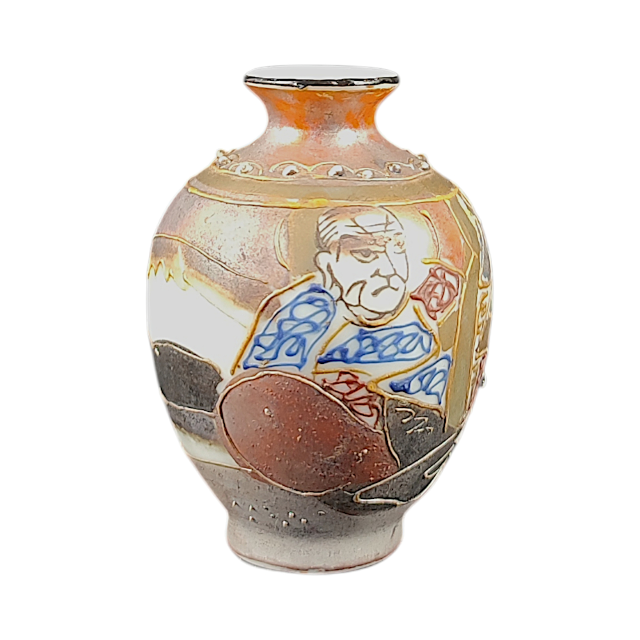 Voir photo 4 de Petit vase japonais Satsuma en porcelaine peinte à la main et émaux. Petit vase japonais Satsuma en porcelaine peinte à la main et émaux. Bon état - Vue 4 -