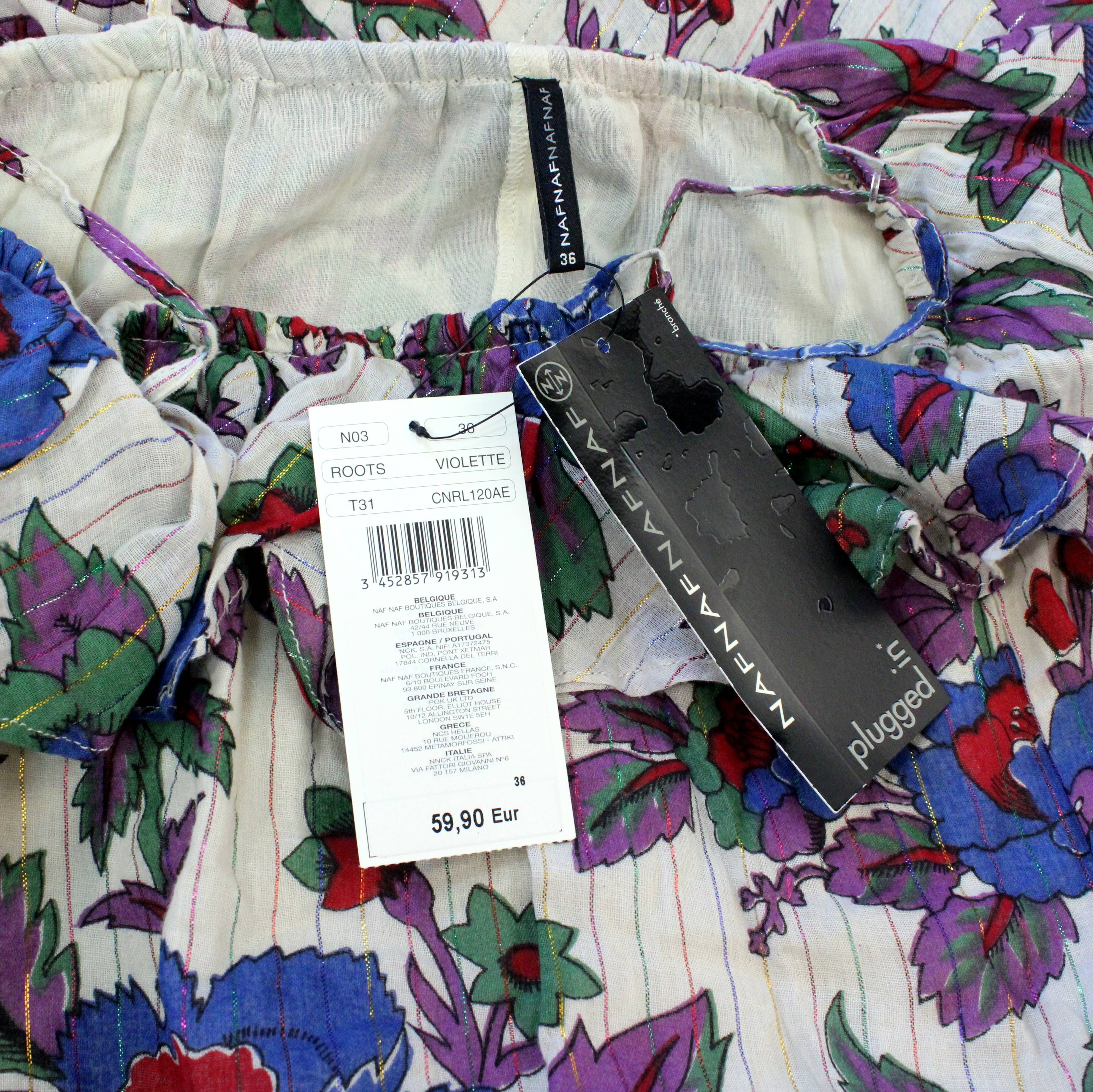 Robe En Coton Ecru & Violette Fleurie NAF NAF Taille 36 - Photo 6