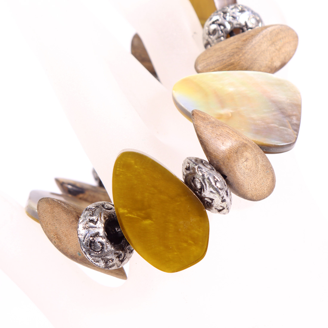 2 bracelets pierre nacre verre bois  - Vue 3 - 