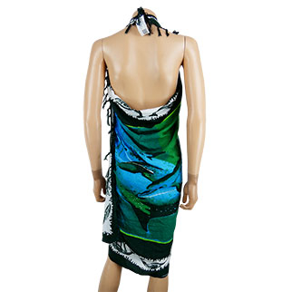 Paréo vert et bleu imprimé dauphins - Femme - 150*104 cm - Photo 1