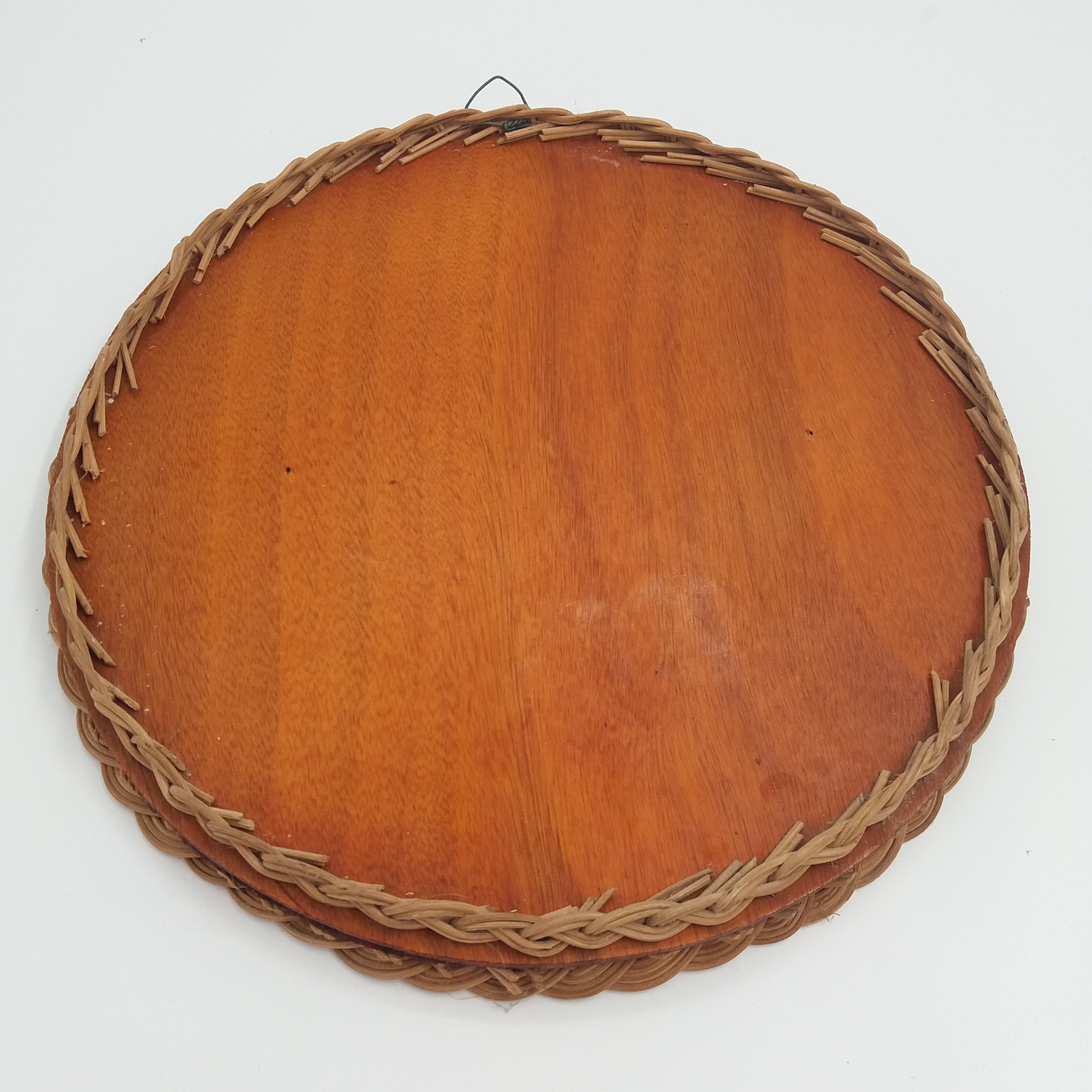Miroir rond vrai vintage. 31 cm. Rotin tressé. Attache et bois au dos. - Photo 3