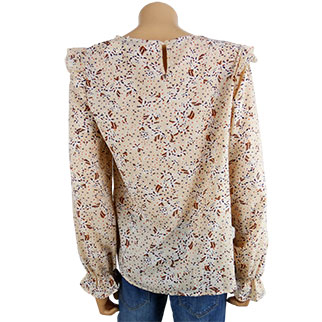 Blouse manches longues beige imprimé fleurs rose et marron -Femme- Shein - T.38 - Photo 1