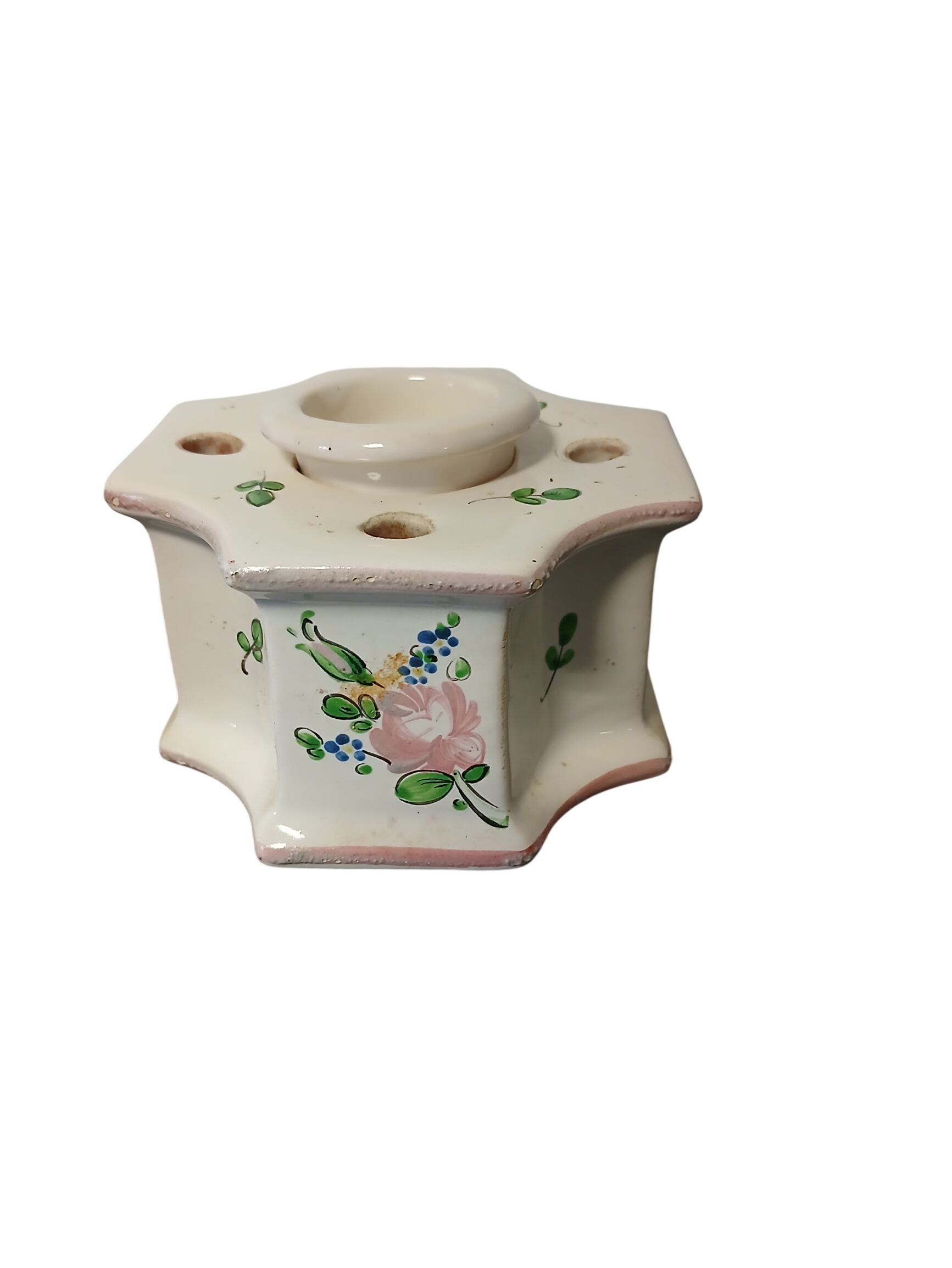 Porte plume en faience de Clamesy à décor de fleurs signé CR ( Colas Roger)  -  reconditionné disponible sur Label Emmaüs