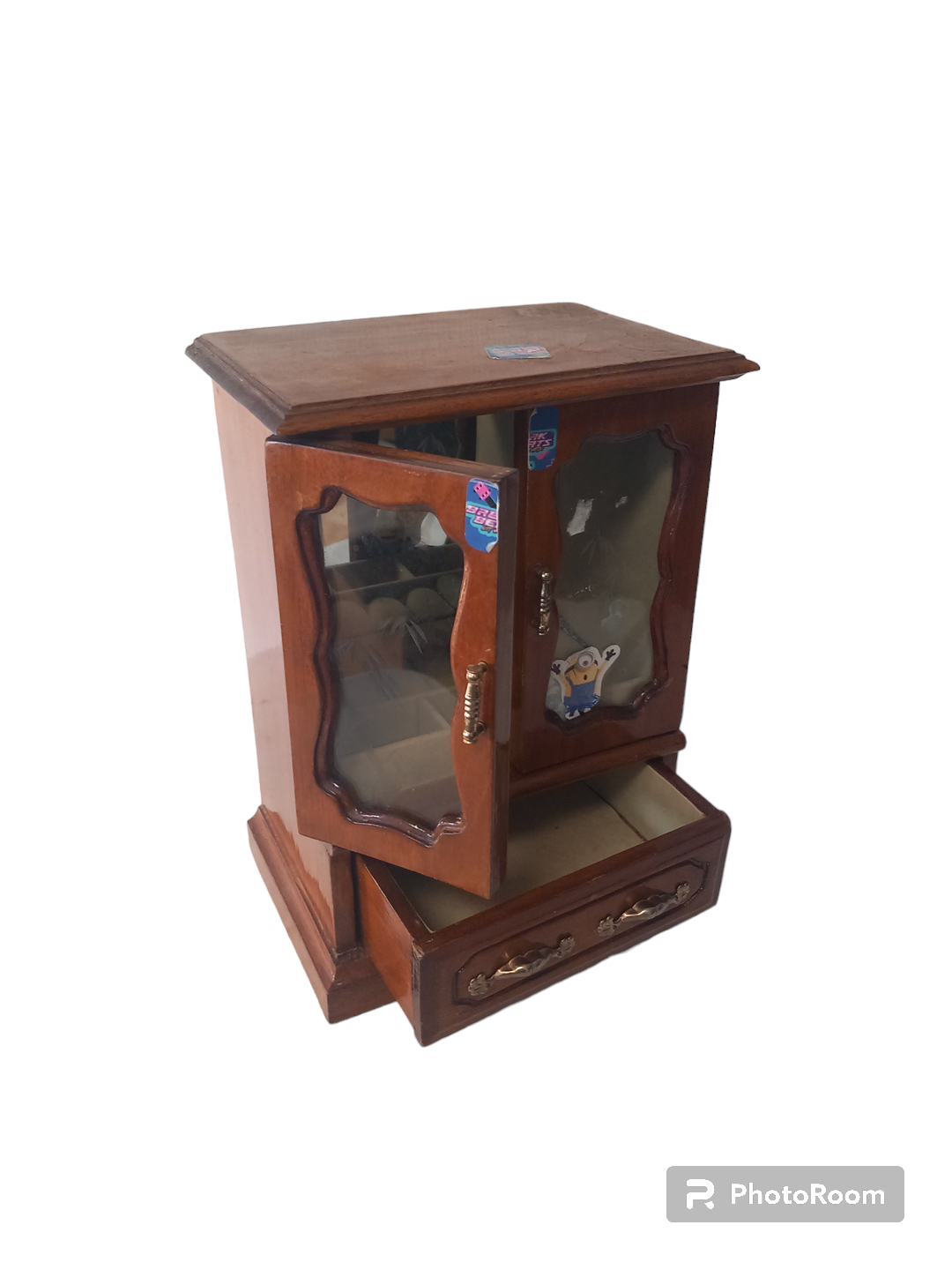 Ancien Boîte / Armoire A Bijoux En Bois Vernisse - Très bon état - Photo 3