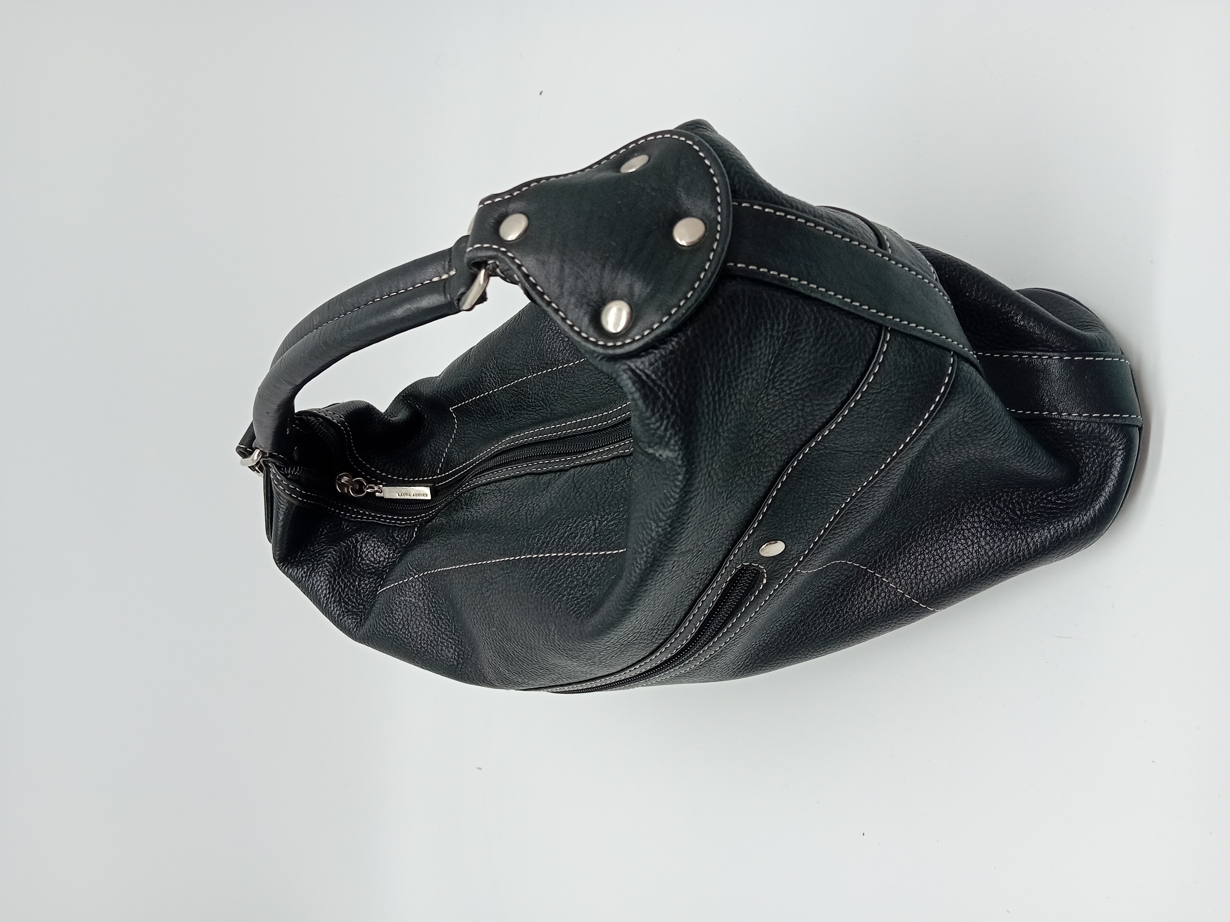 Sac À Main Cuir Noir Laura Ashley Couture Contrastée (T4955) Très bon état - Vue 4 - 