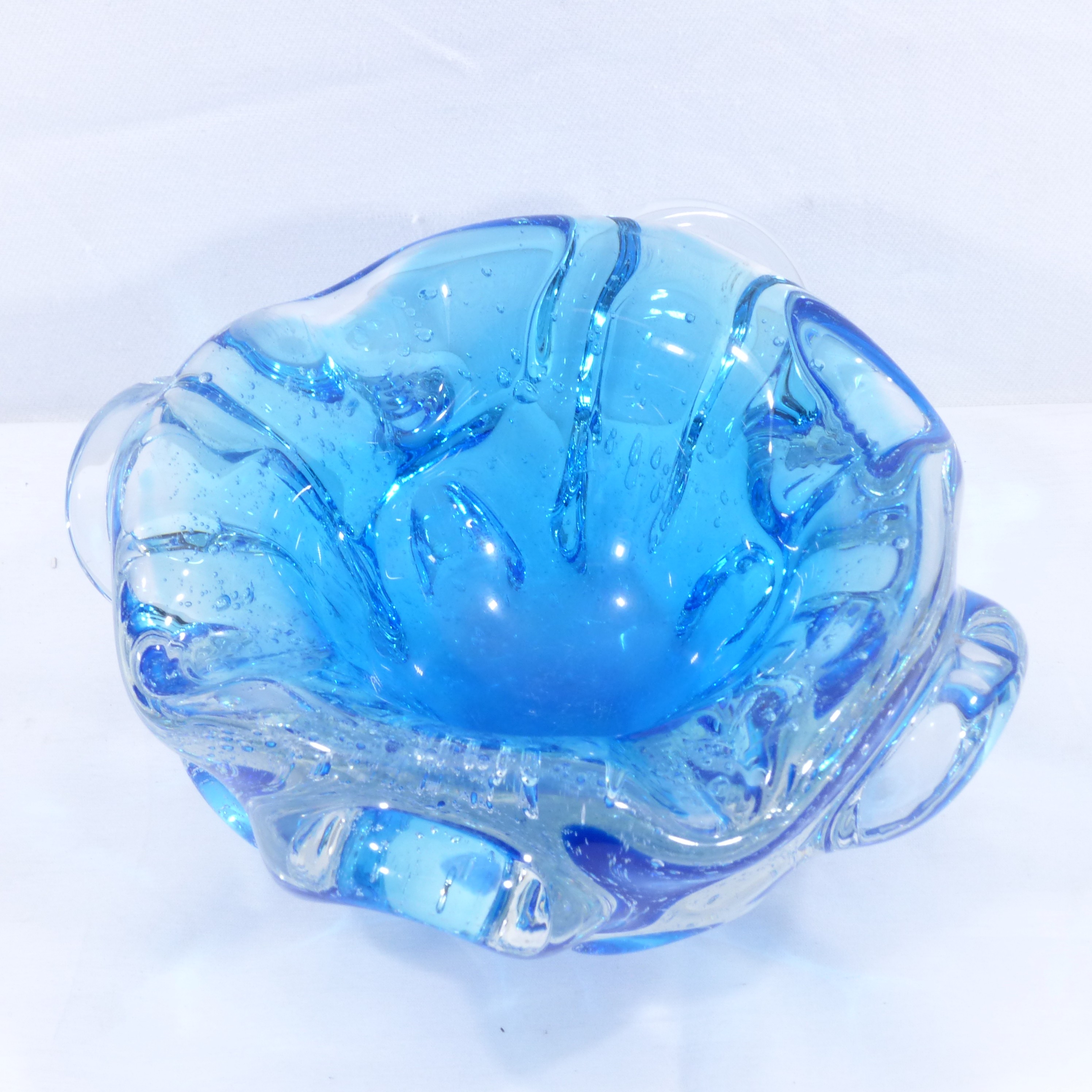 Coupe bullicante / Vide-poches en verre bleu turquoise - Dans le goût de Murano Bon état - Vue 4 - 