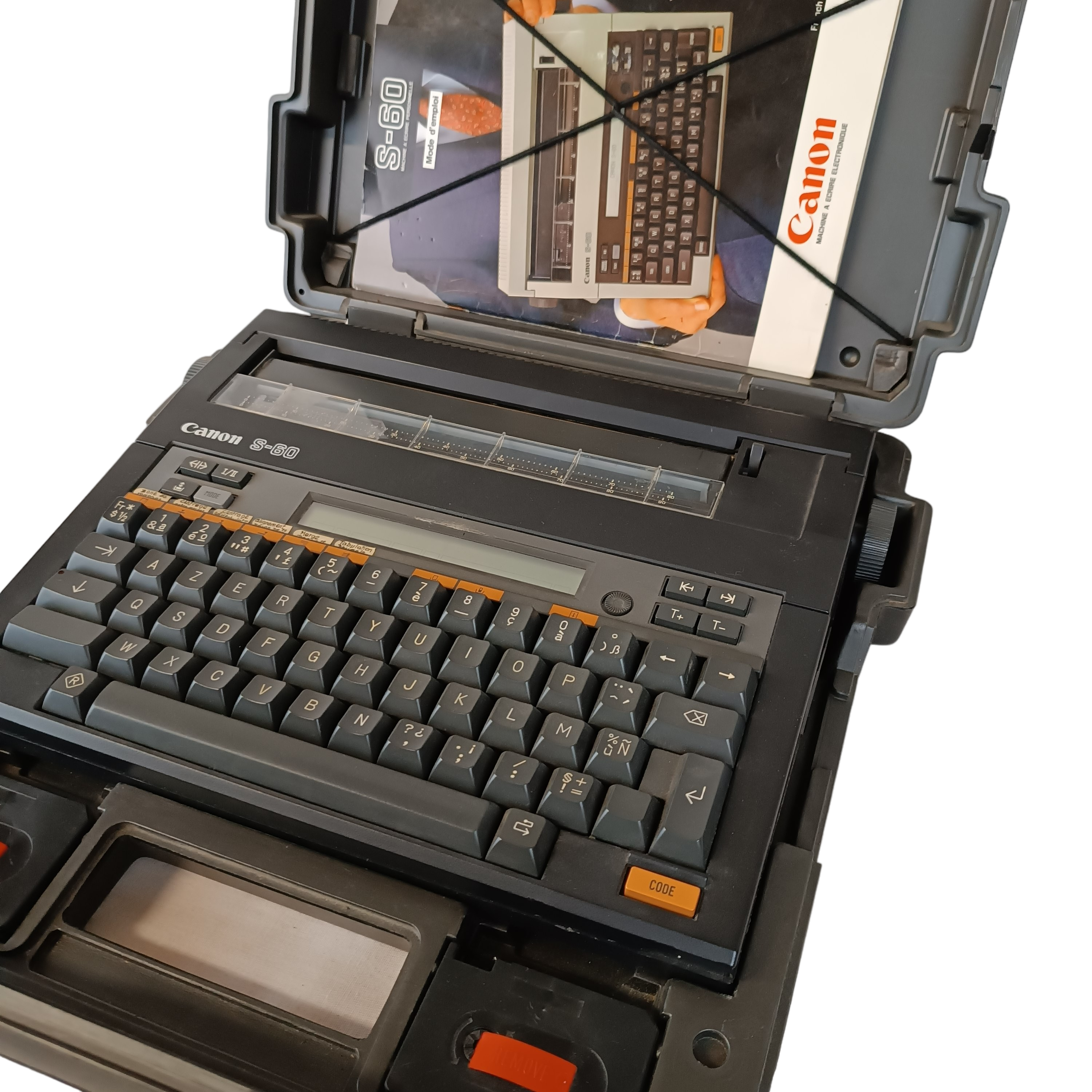 Machine à écrire électronique vintage , de marque CANON, modèle S-60, avec sa malette - État correct sur Label Emmaüs